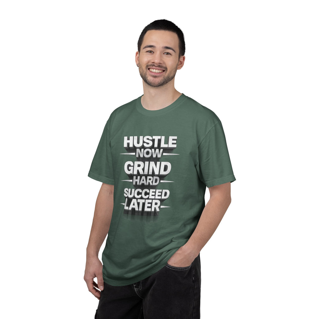 Motivational Hustle T‑Shirt — “Hustle Now, Grind Hard, Succeed Later”
