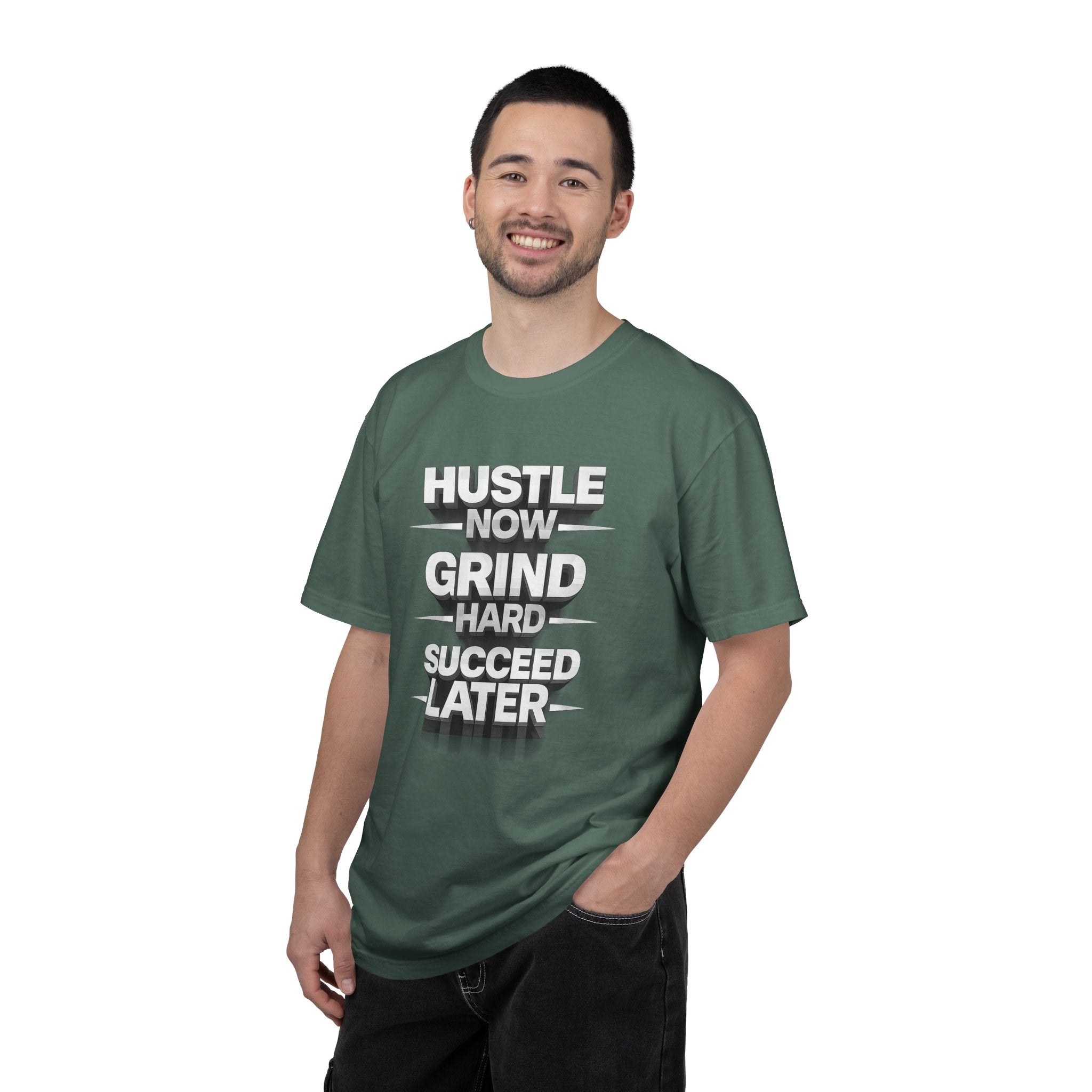 Motivational Hustle T‑Shirt — “Hustle Now, Grind Hard, Succeed Later”