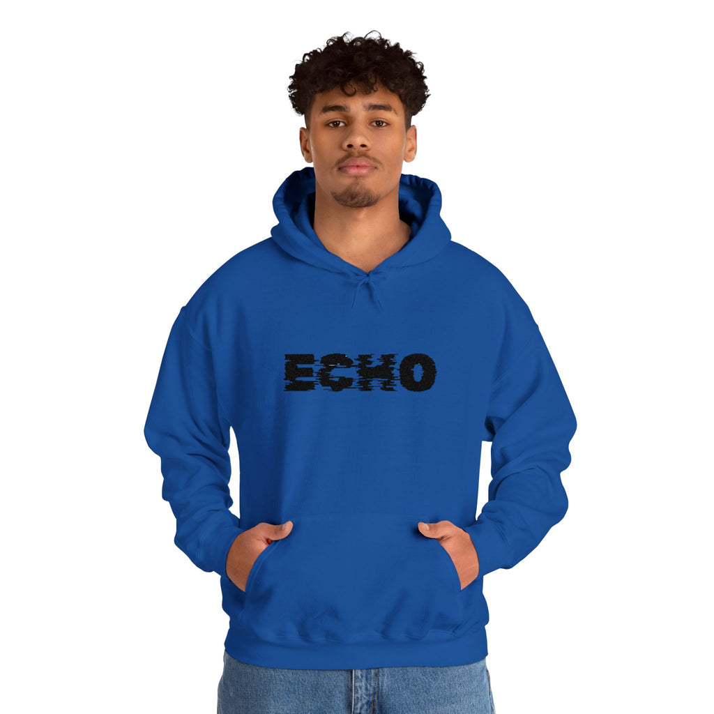 Echo Distressed Logo Hoodie — Retro Grunge Streetwear Pullover