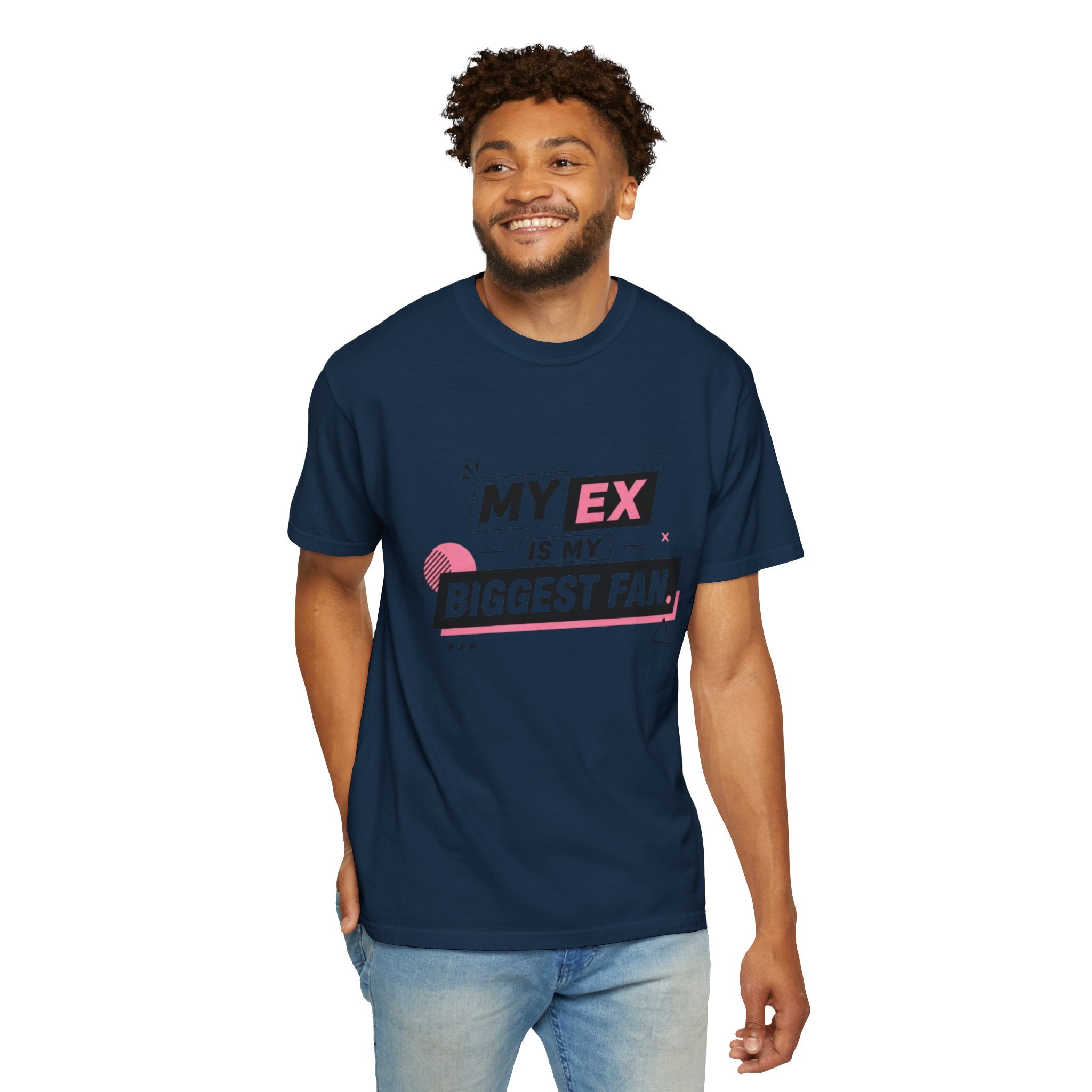 Funny Graphic T-Shirt — "My Ex Is My Biggest Fan" Retro Pink & Black