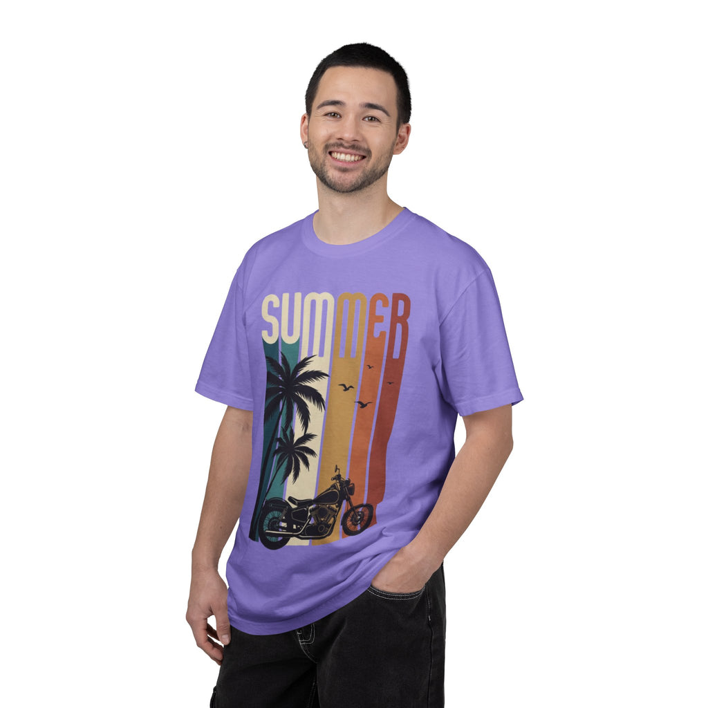 Summer Motorcycle Tee — Retro Palm Tree Beach Graphic T-Shirt
