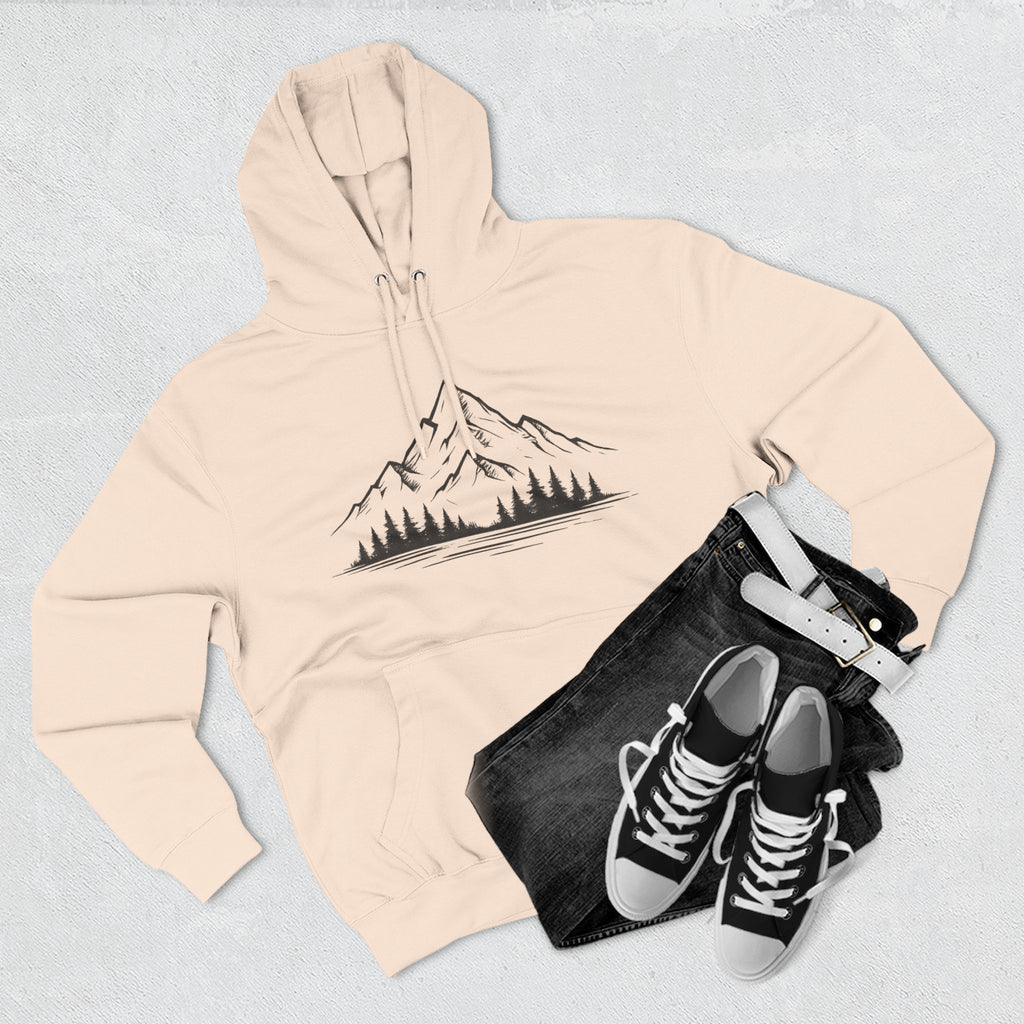 Mountain Pines Hoodie — Minimal Mountain & Forest Graphic Pullover