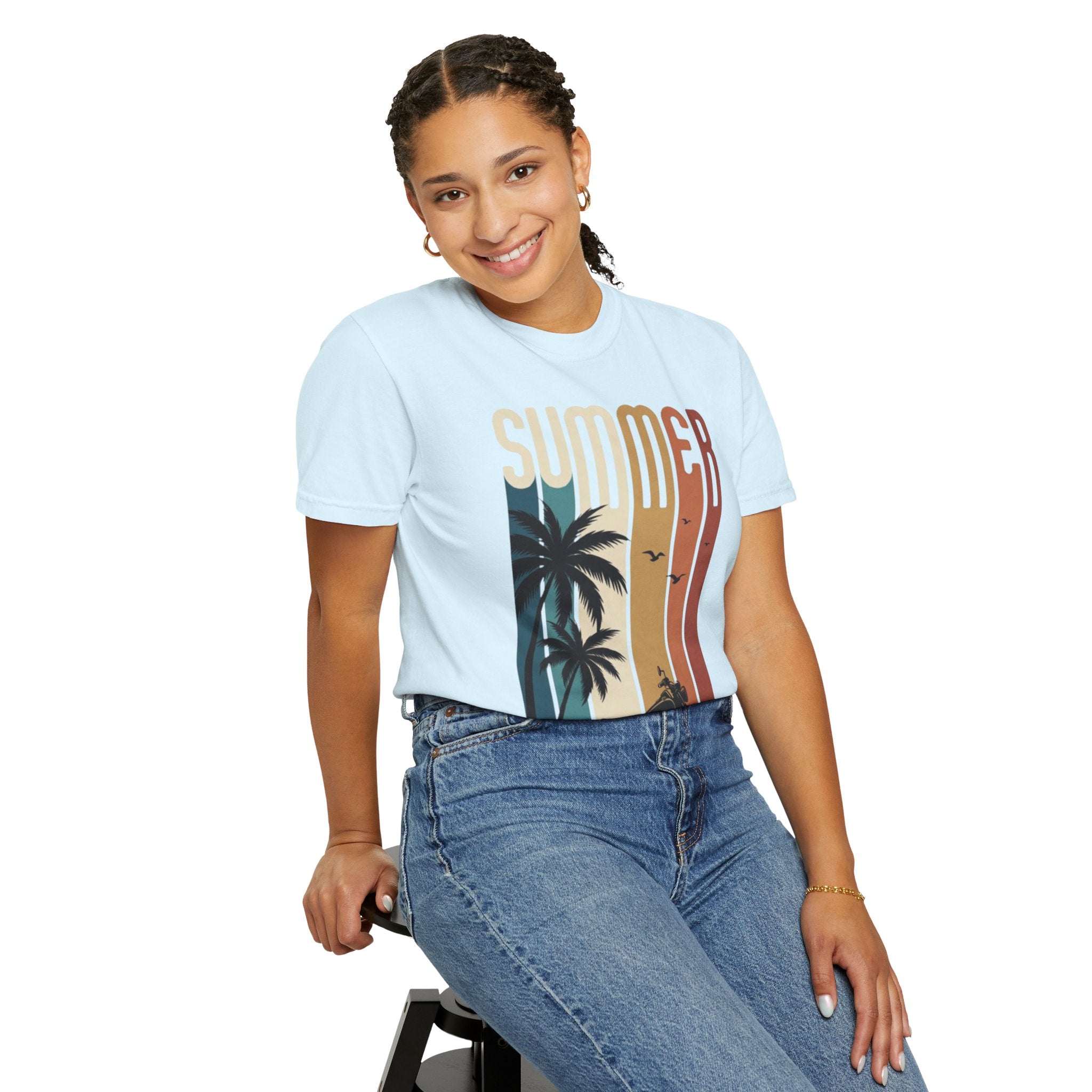 Summer Motorcycle Tee — Retro Palm Tree Beach Graphic T-Shirt