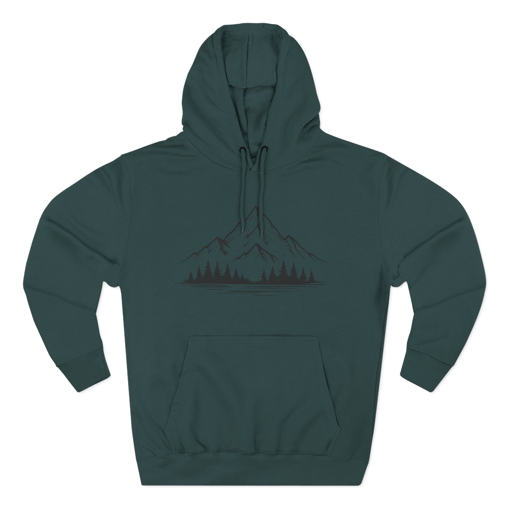 Mountain Pines Hoodie — Minimal Mountain & Forest Graphic Pullover