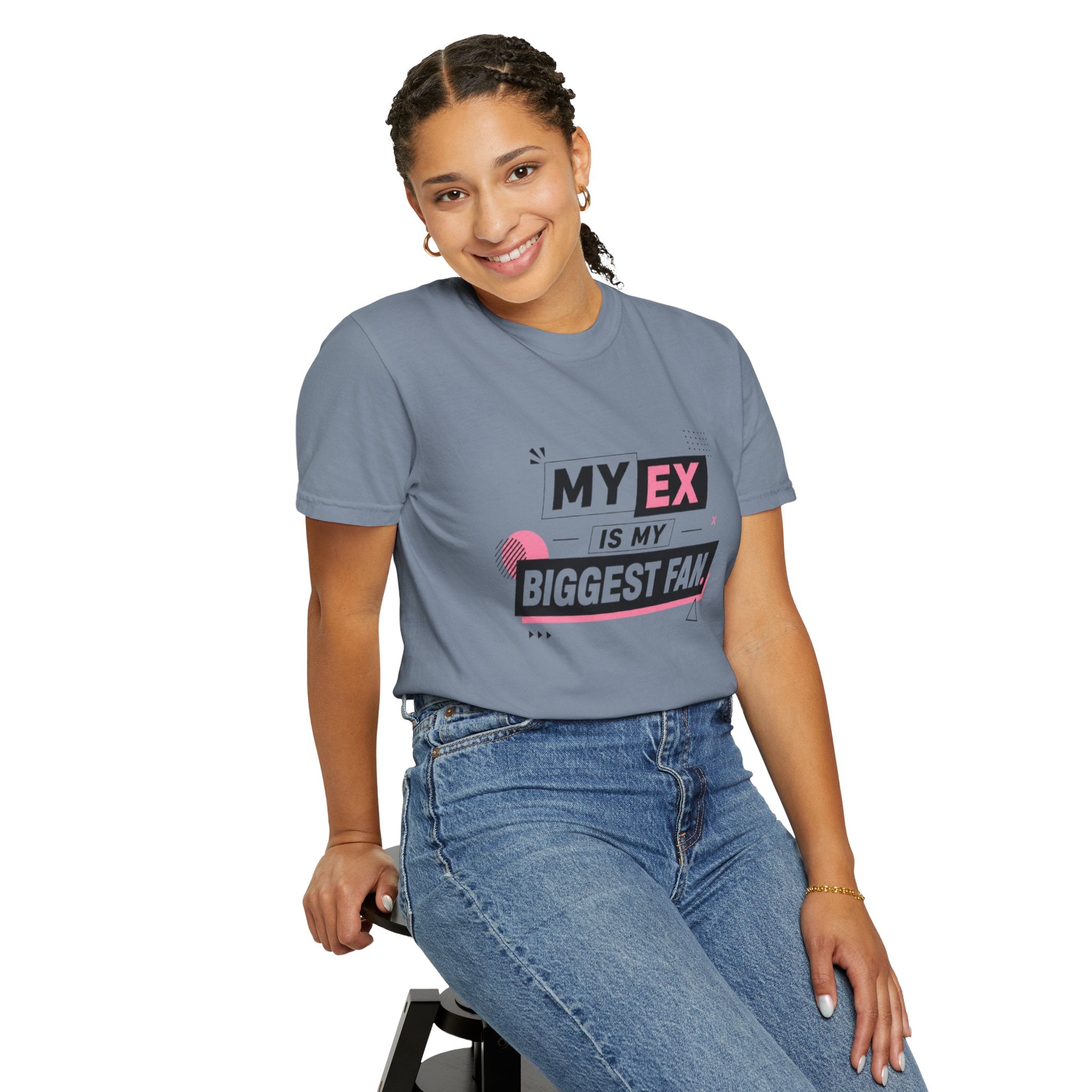 Funny Graphic T-Shirt — "My Ex Is My Biggest Fan" Retro Pink & Black