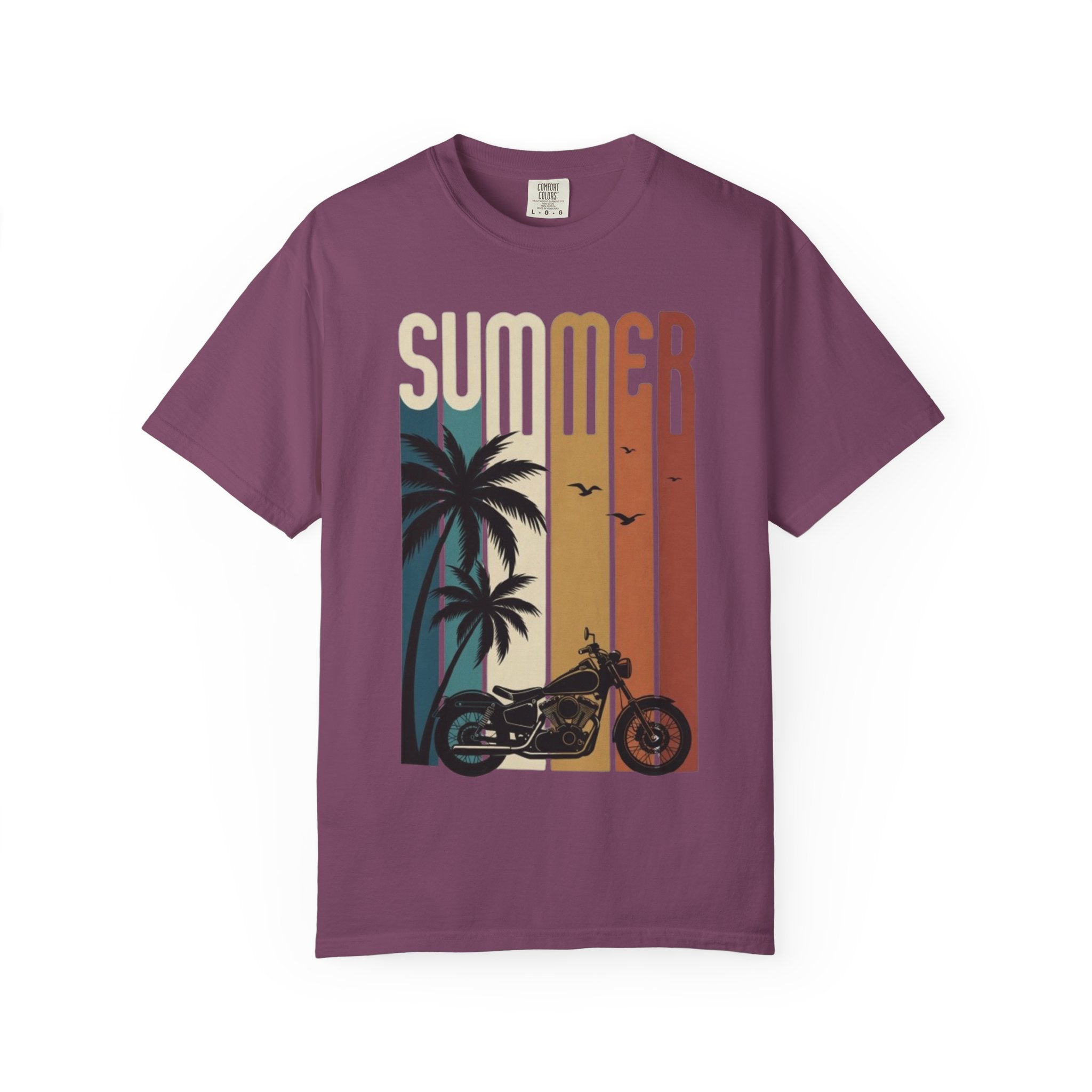 Summer Motorcycle Tee — Retro Palm Tree Beach Graphic T-Shirt