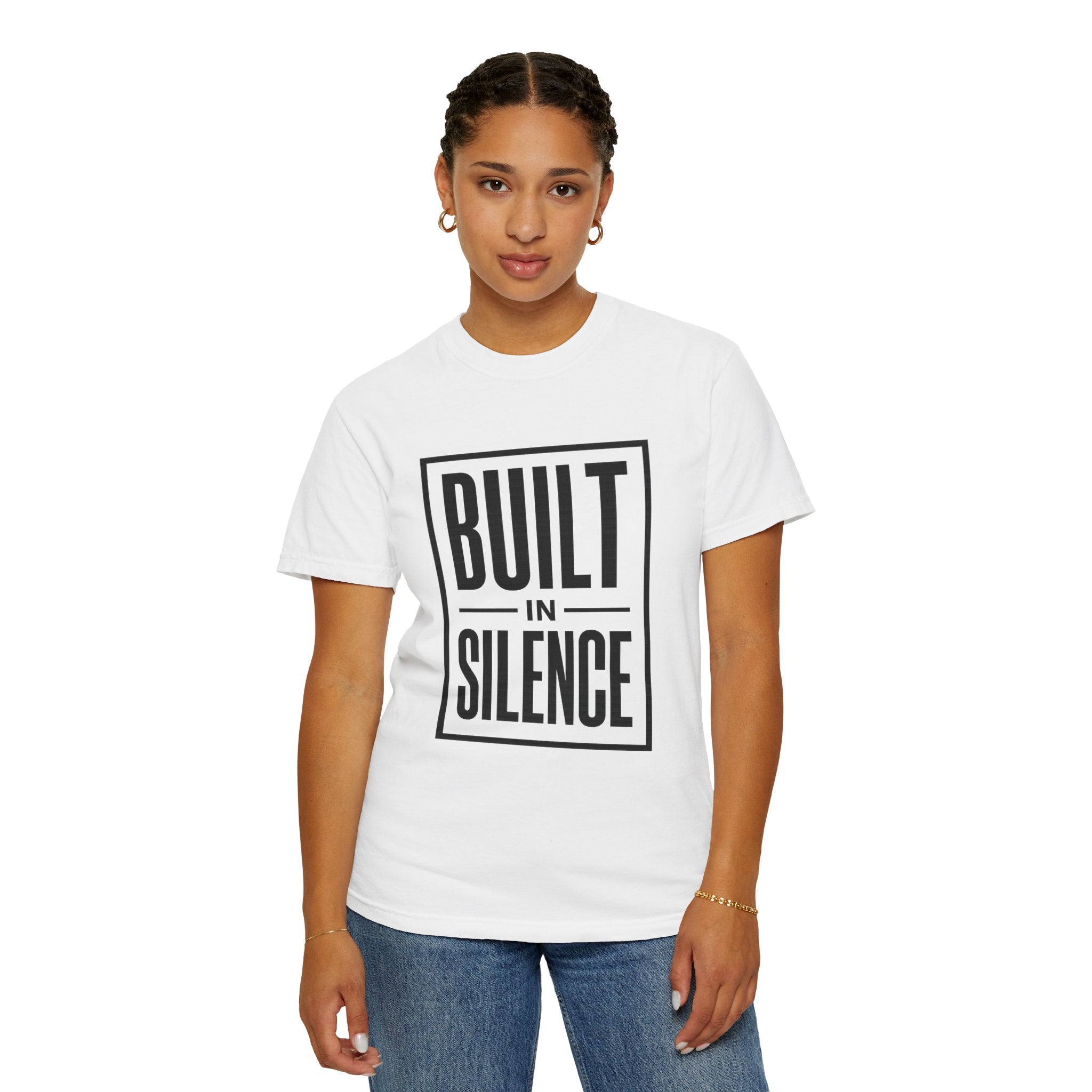 Built In Silence T-Shirt — Minimalist Bold Typography Tee