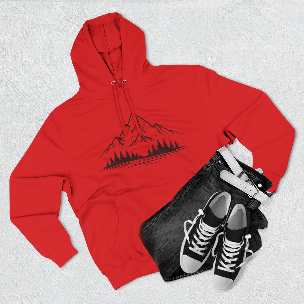 Mountain Pines Hoodie — Minimal Mountain & Forest Graphic Pullover