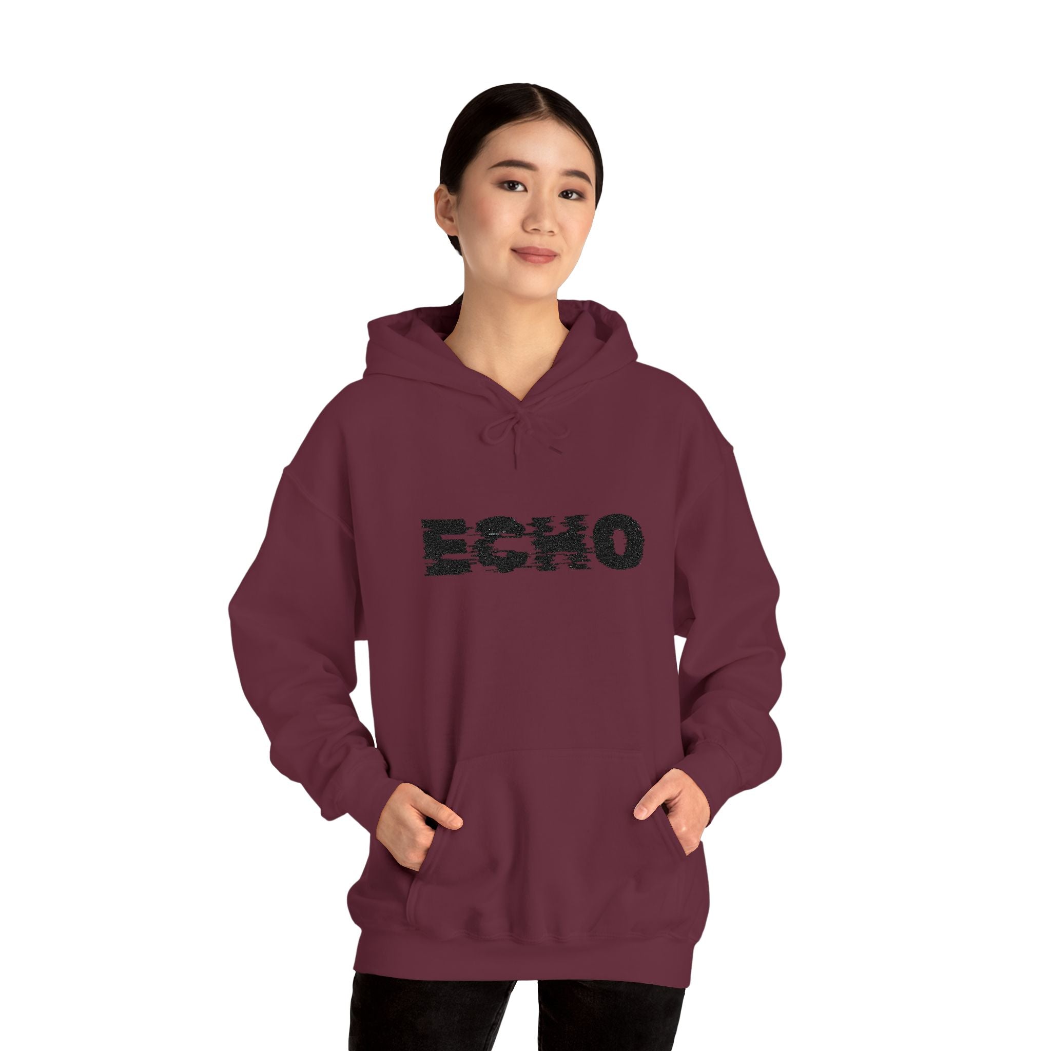 Echo Distressed Logo Hoodie — Retro Grunge Streetwear Pullover