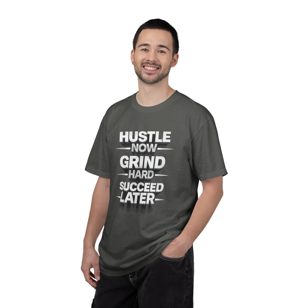 Motivational Hustle T‑Shirt — “Hustle Now, Grind Hard, Succeed Later”