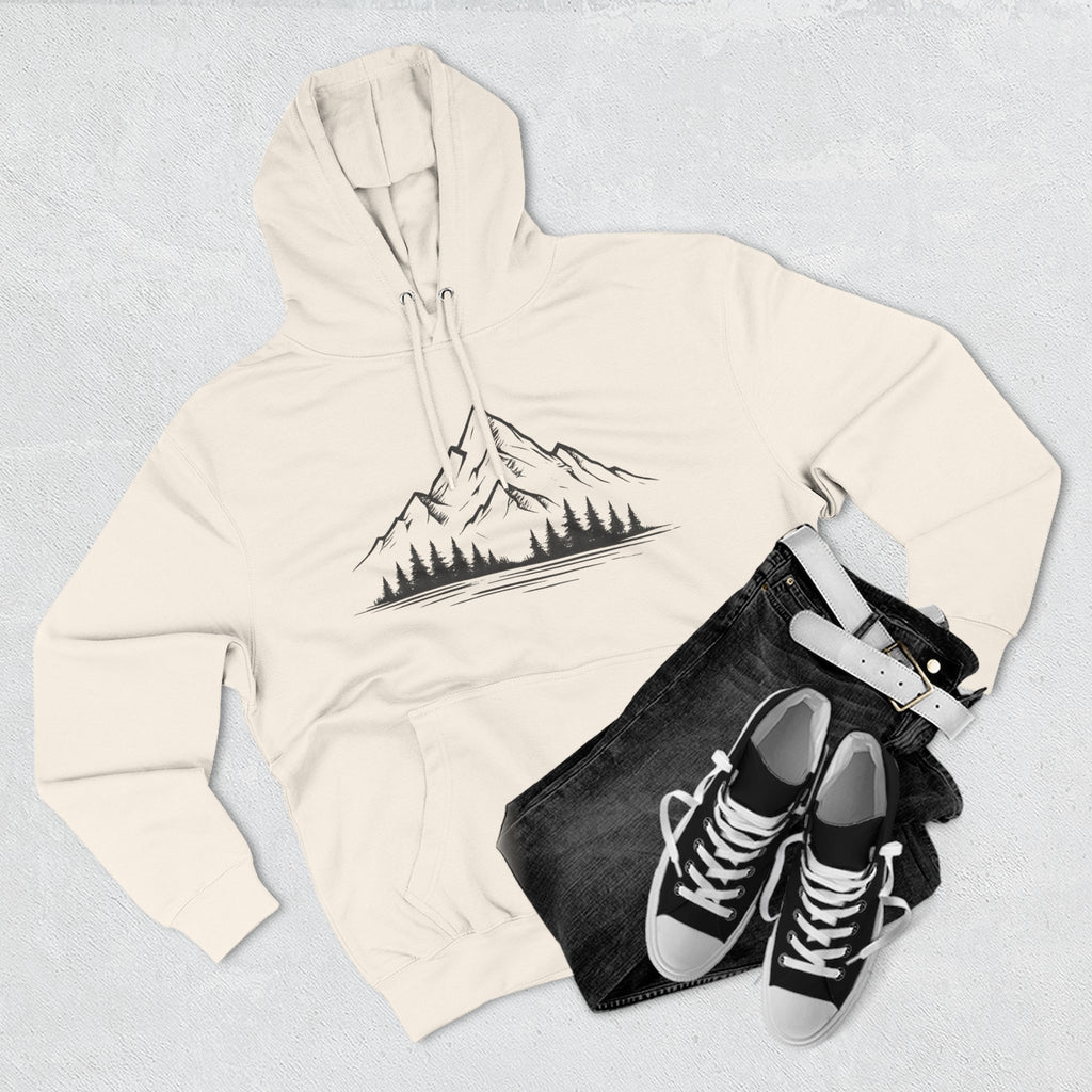 Mountain Pines Hoodie — Minimal Mountain & Forest Graphic Pullover