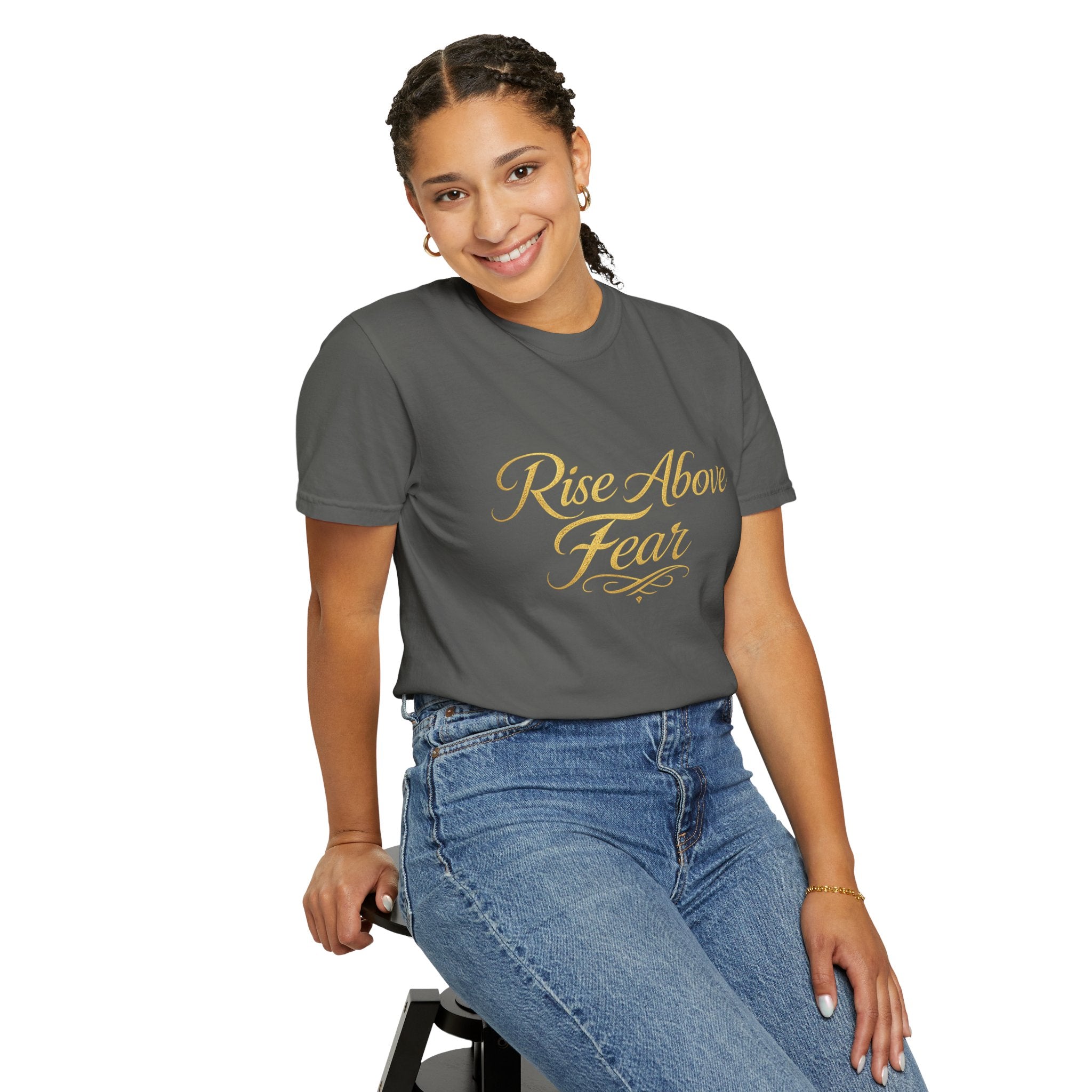 Rise Above Fear T-Shirt — Inspirational Script Graphic Tee