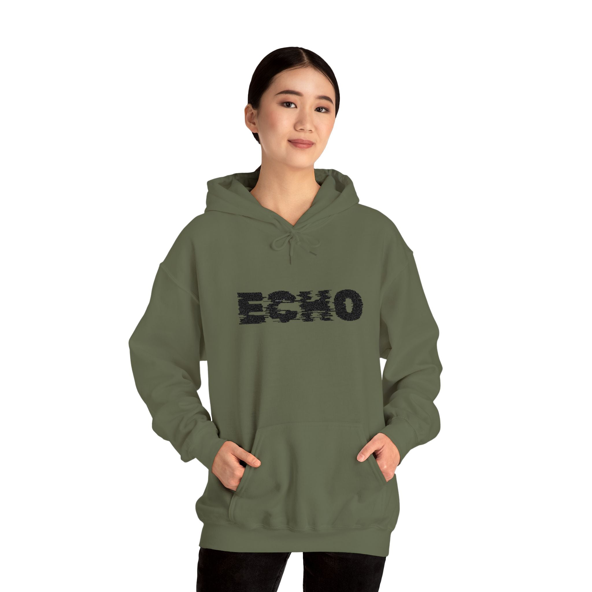 Echo Distressed Logo Hoodie — Retro Grunge Streetwear Pullover