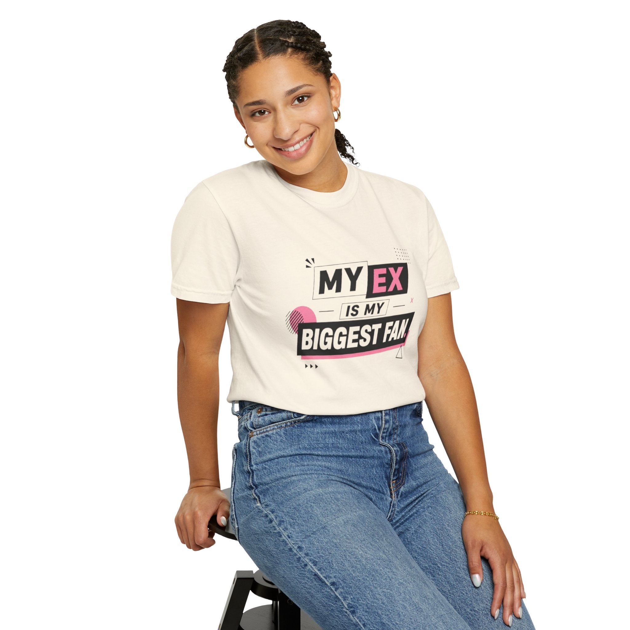 Funny Graphic T-Shirt — "My Ex Is My Biggest Fan" Retro Pink & Black