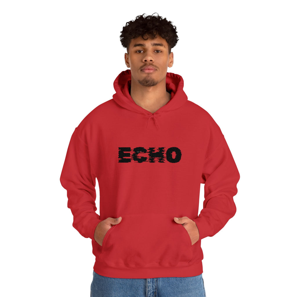 Echo Distressed Logo Hoodie — Retro Grunge Streetwear Pullover