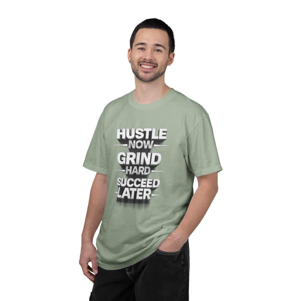 Motivational Hustle T‑Shirt — “Hustle Now, Grind Hard, Succeed Later”