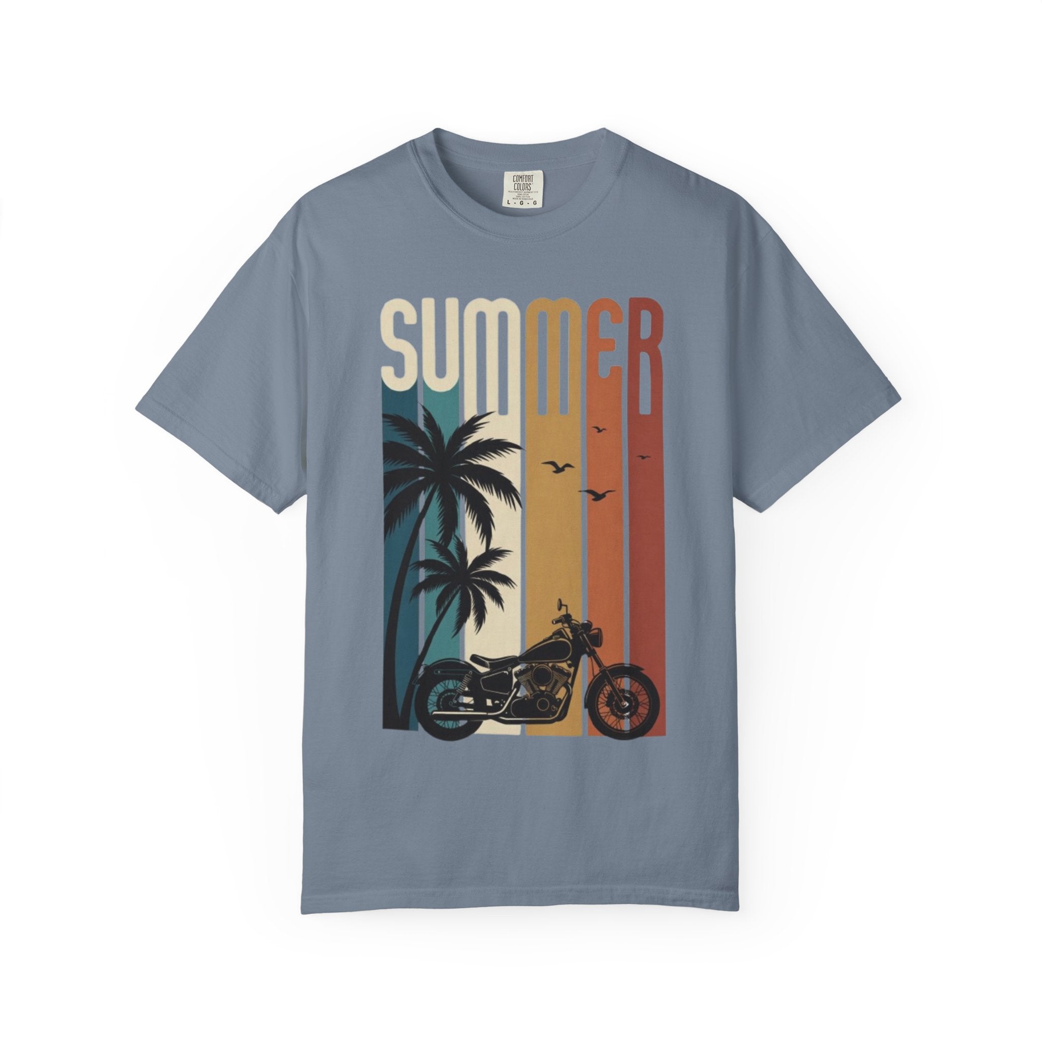 Summer Motorcycle Tee — Retro Palm Tree Beach Graphic T-Shirt