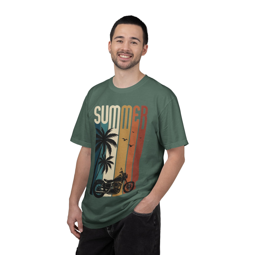 Summer Motorcycle Tee — Retro Palm Tree Beach Graphic T-Shirt