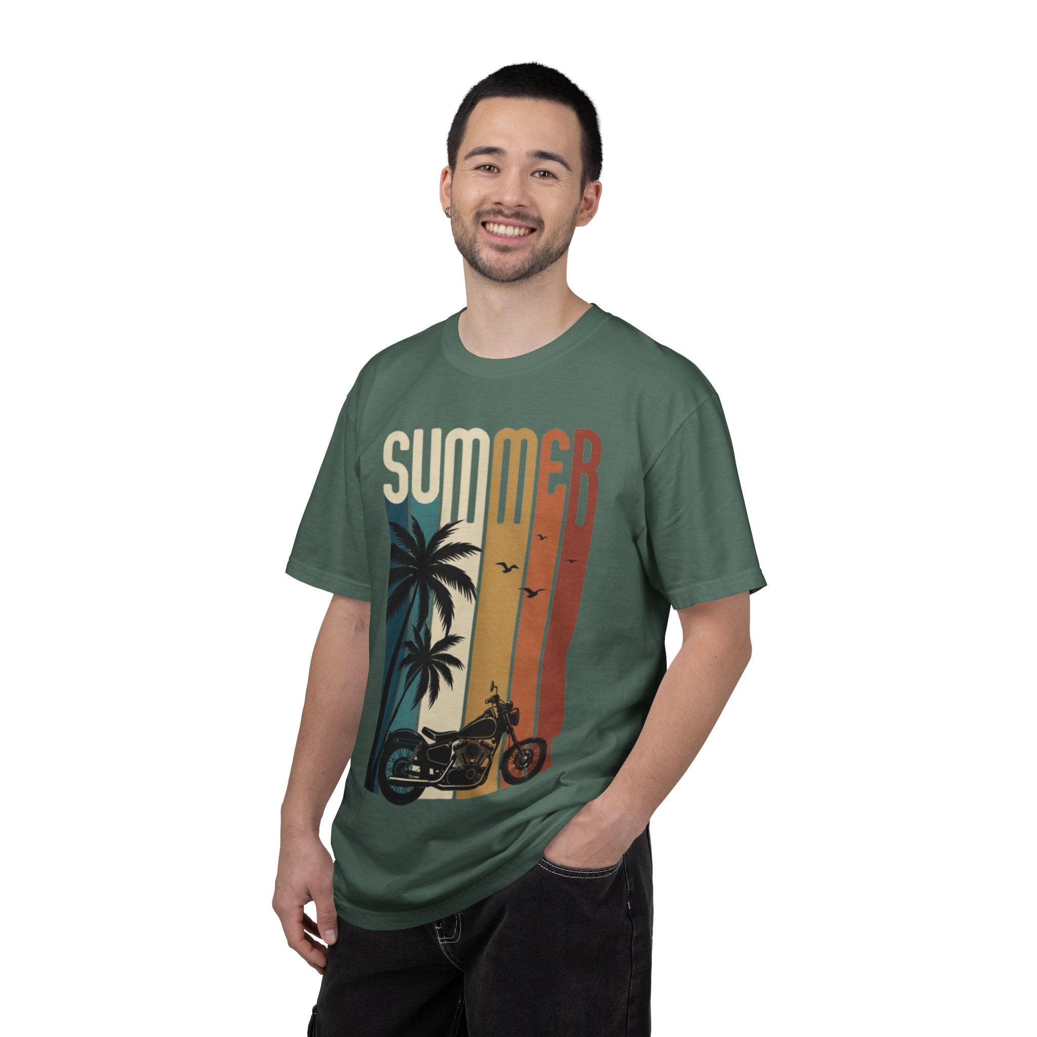 Summer Motorcycle Tee — Retro Palm Tree Beach Graphic T-Shirt