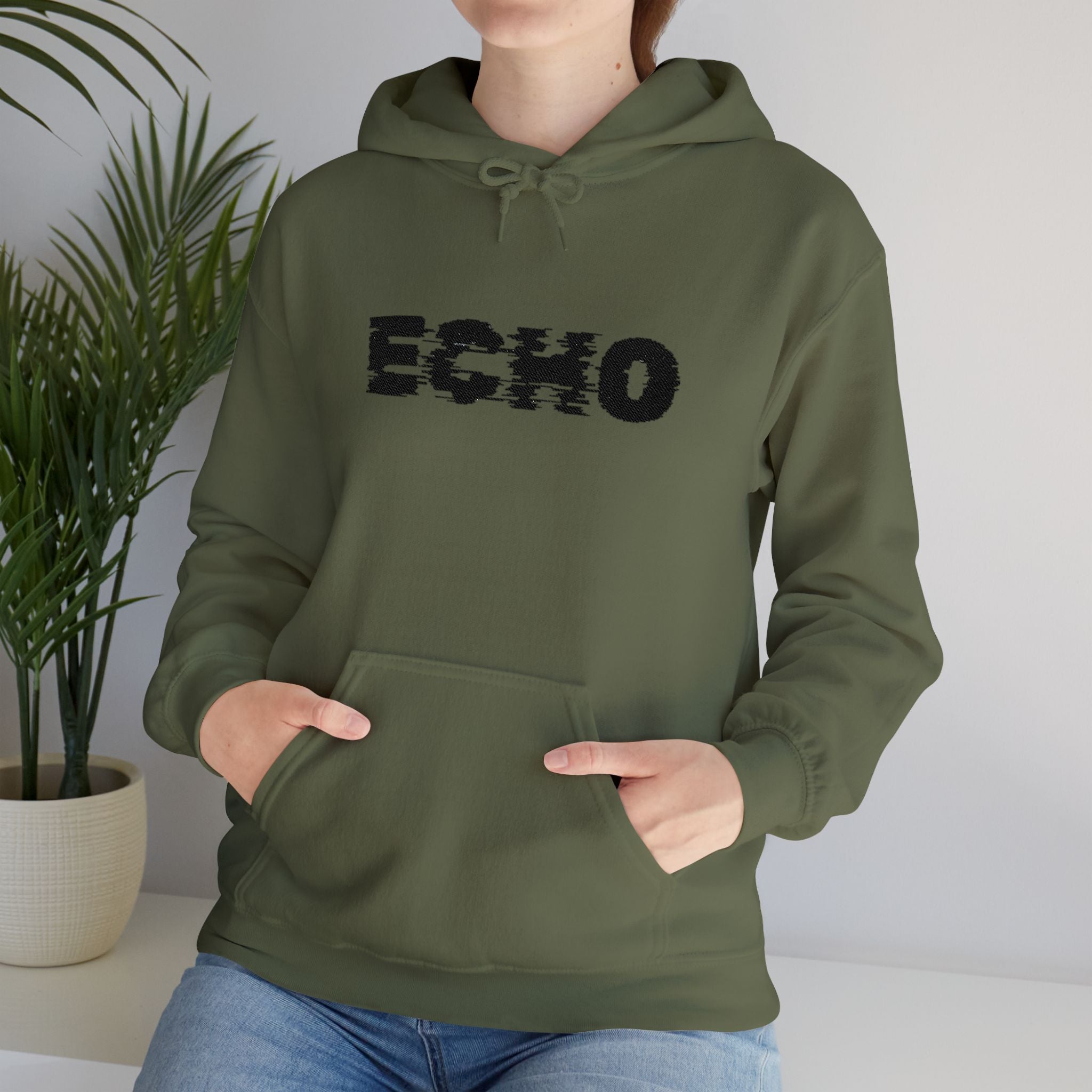 Echo Distressed Logo Hoodie — Retro Grunge Streetwear Pullover