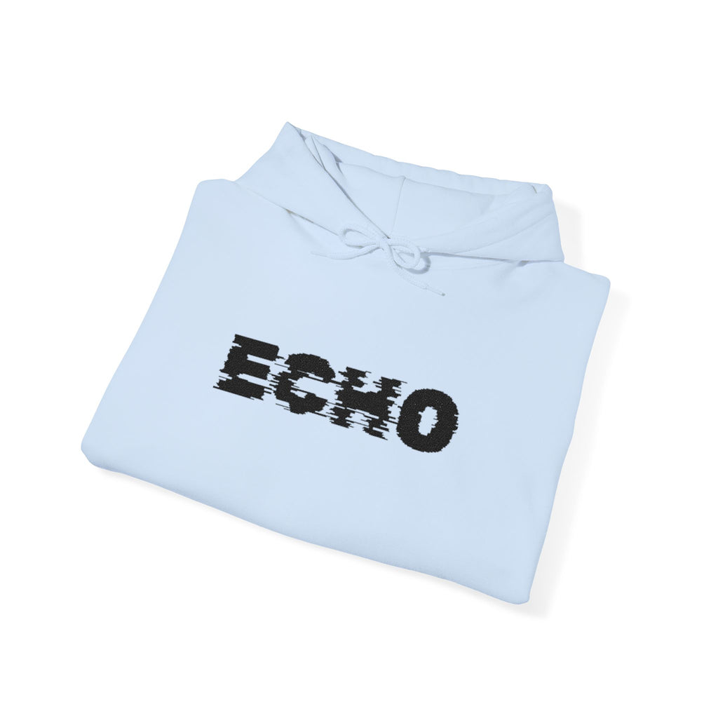 Echo Distressed Logo Hoodie — Retro Grunge Streetwear Pullover