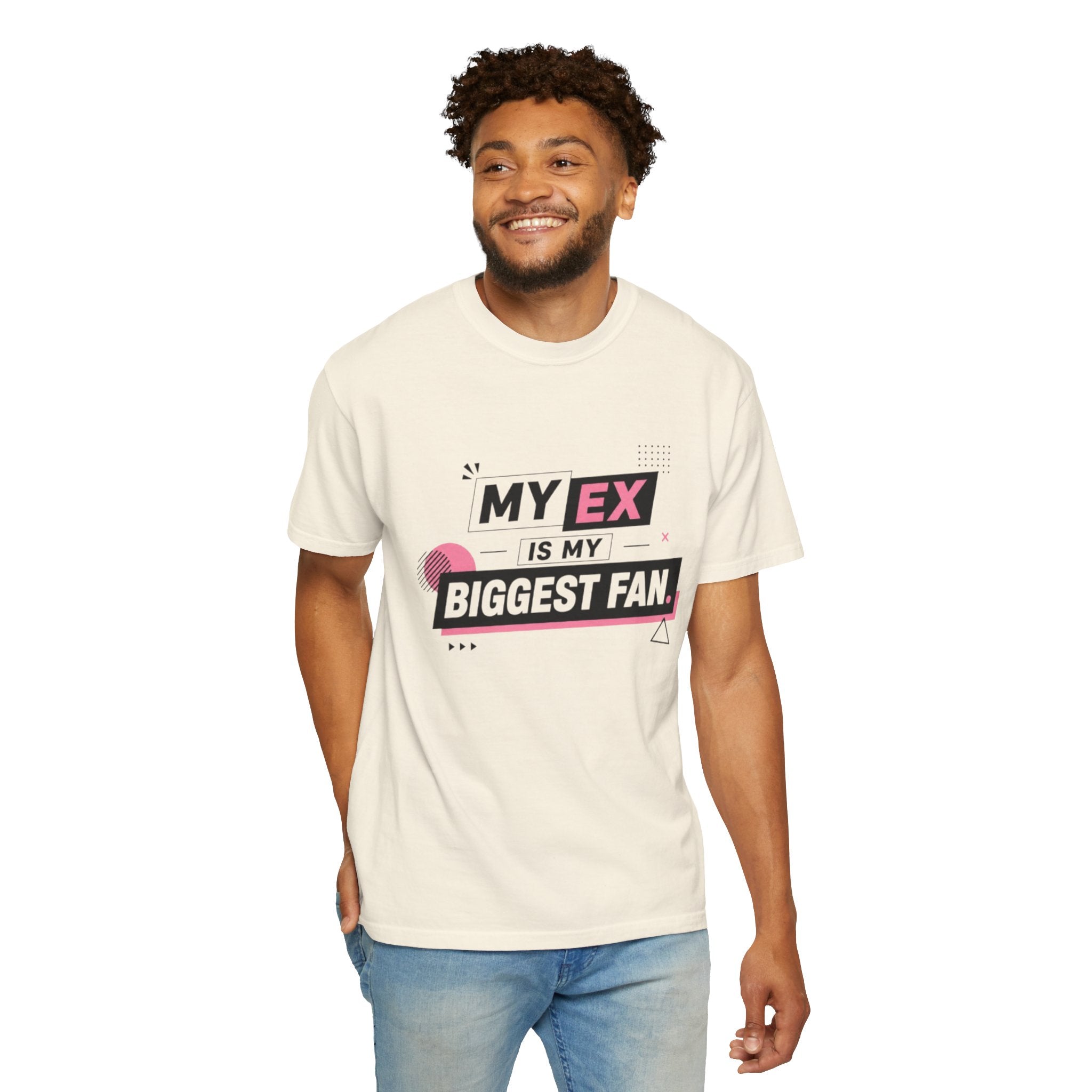 Funny Graphic T-Shirt — "My Ex Is My Biggest Fan" Retro Pink & Black