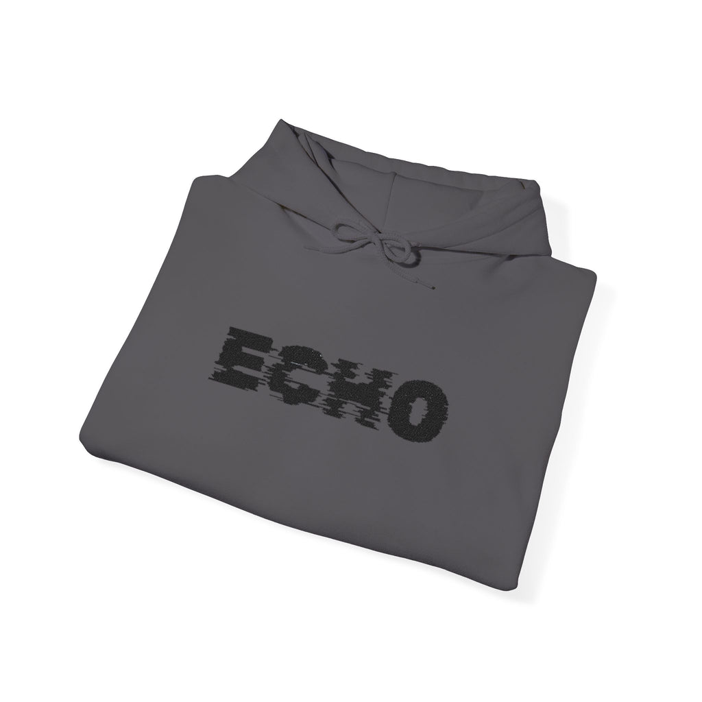 Echo Distressed Logo Hoodie — Retro Grunge Streetwear Pullover