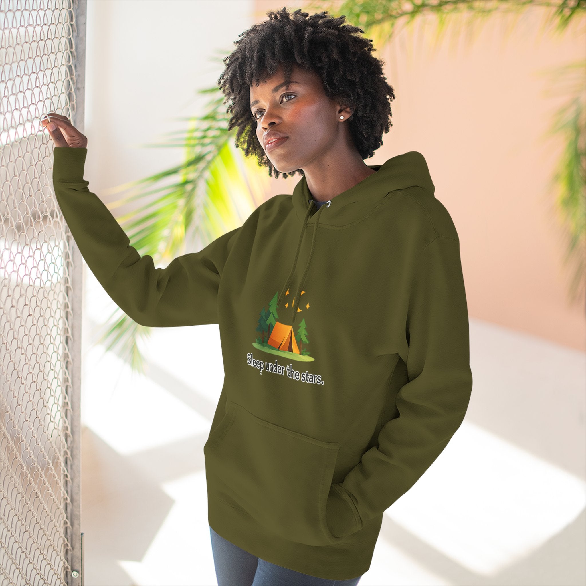 Camping Hoodie — "Sleep Under the Stars" Tent & Moon Graphic