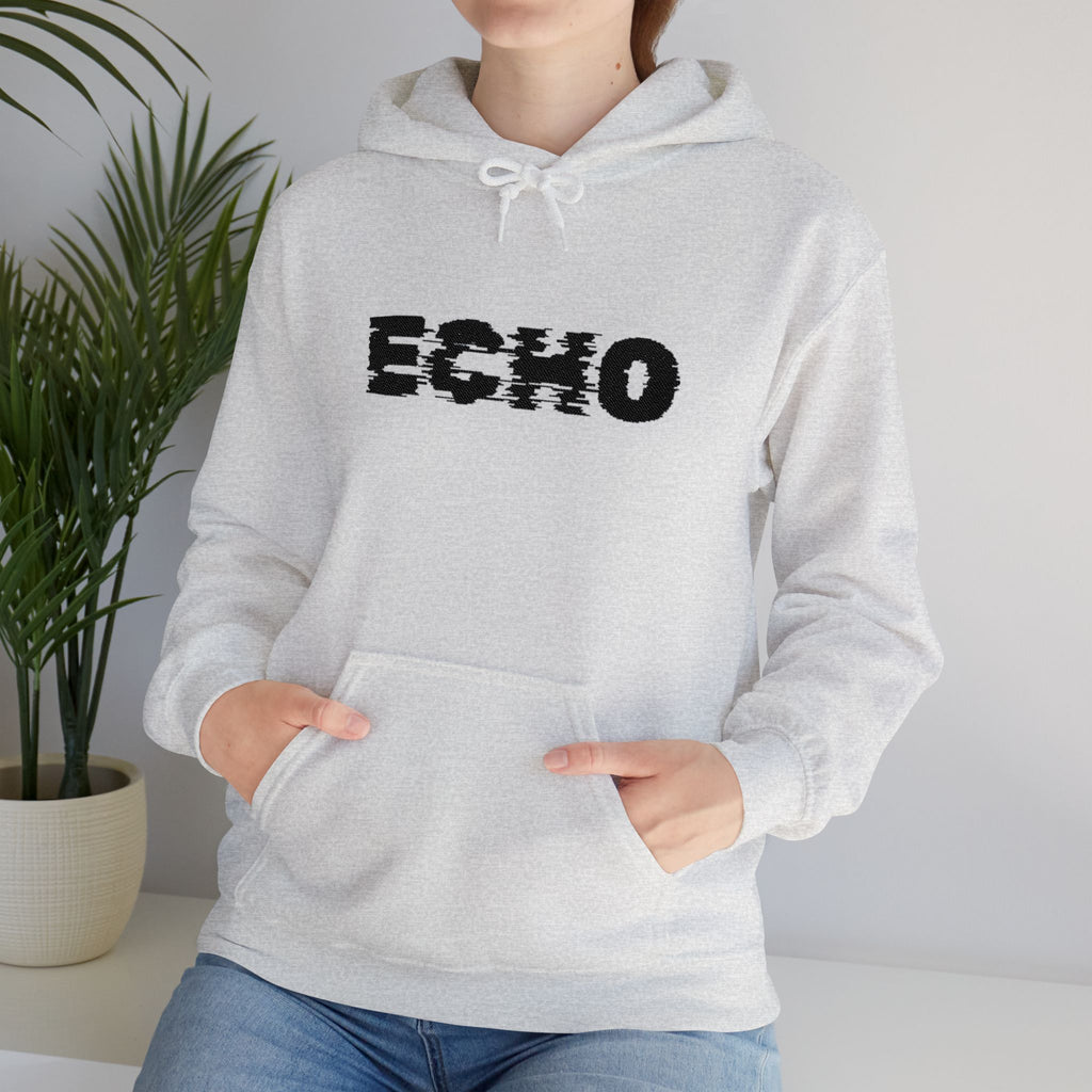 Echo Distressed Logo Hoodie — Retro Grunge Streetwear Pullover