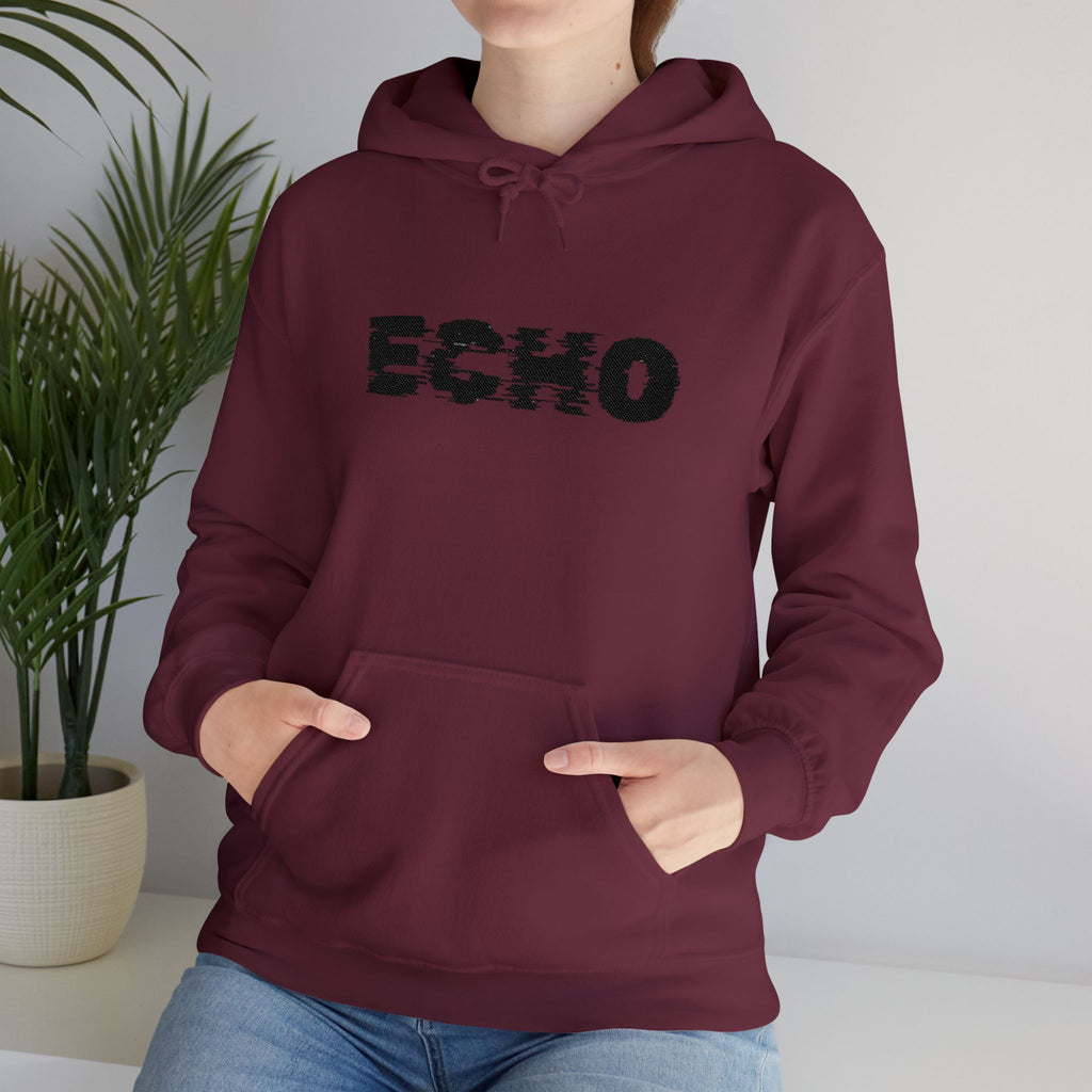 Echo Distressed Logo Hoodie — Retro Grunge Streetwear Pullover