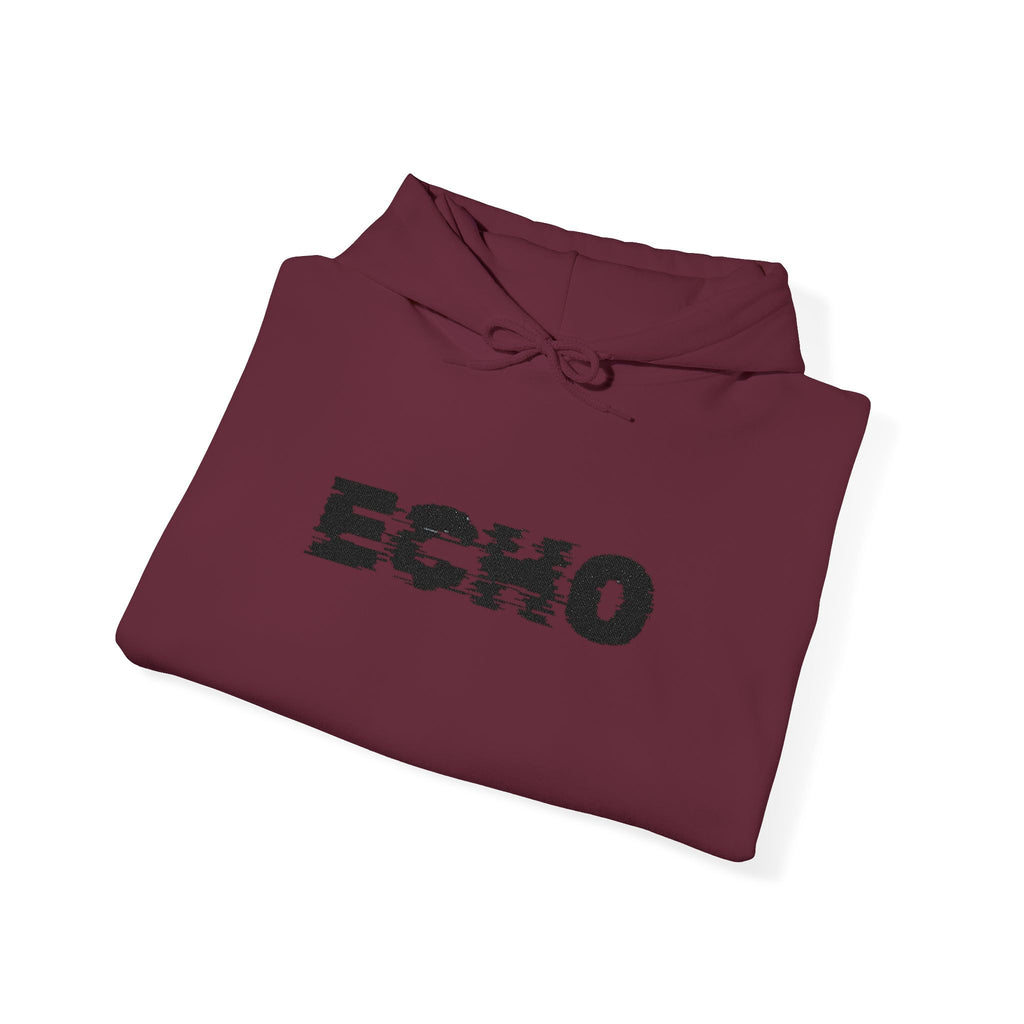 Echo Distressed Logo Hoodie — Retro Grunge Streetwear Pullover