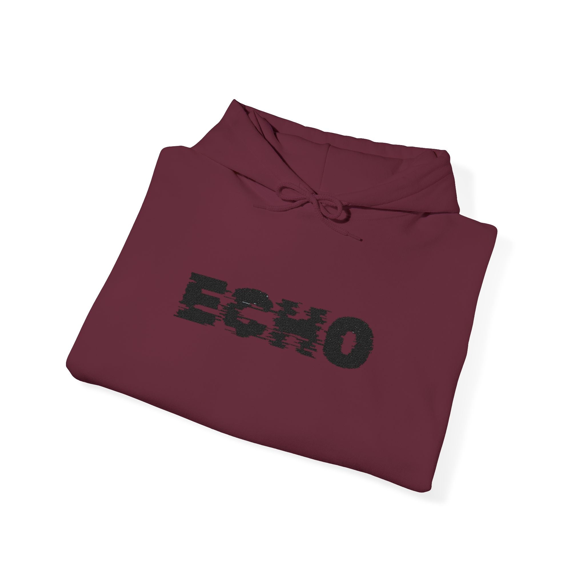 Echo Distressed Logo Hoodie — Retro Grunge Streetwear Pullover