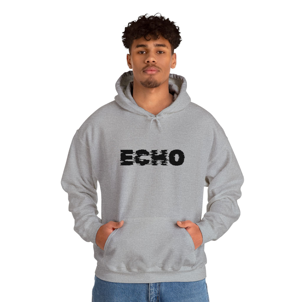 Echo Distressed Logo Hoodie — Retro Grunge Streetwear Pullover
