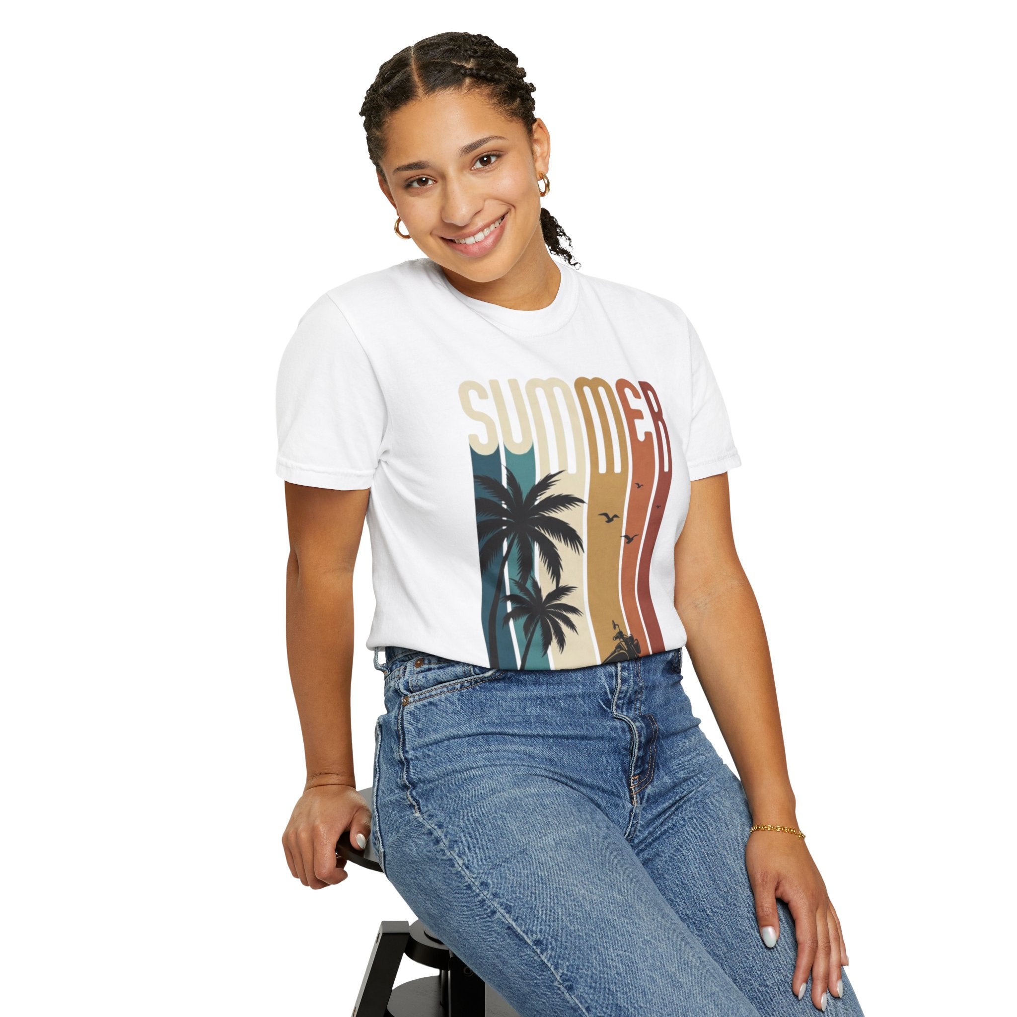 Summer Motorcycle Tee — Retro Palm Tree Beach Graphic T-Shirt