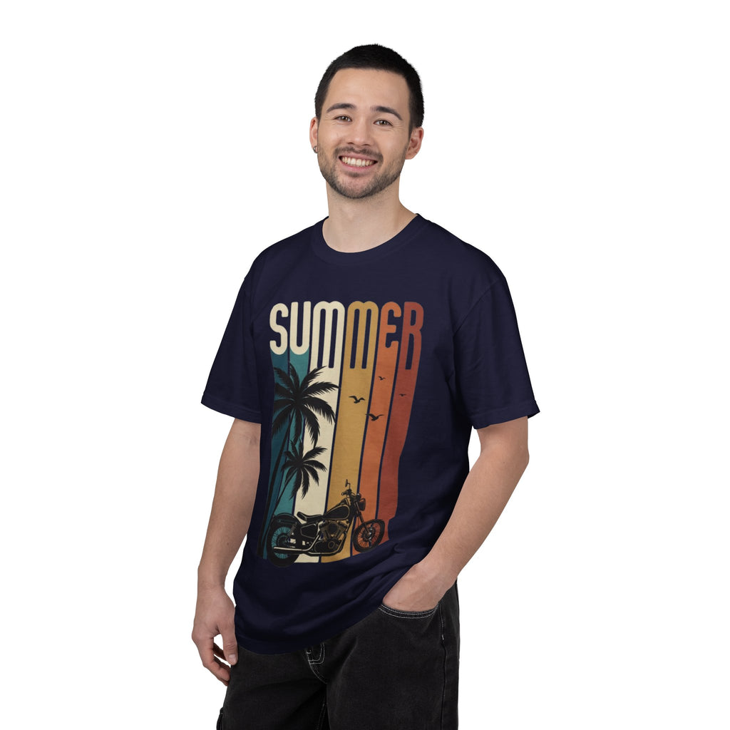 Summer Motorcycle Tee — Retro Palm Tree Beach Graphic T-Shirt