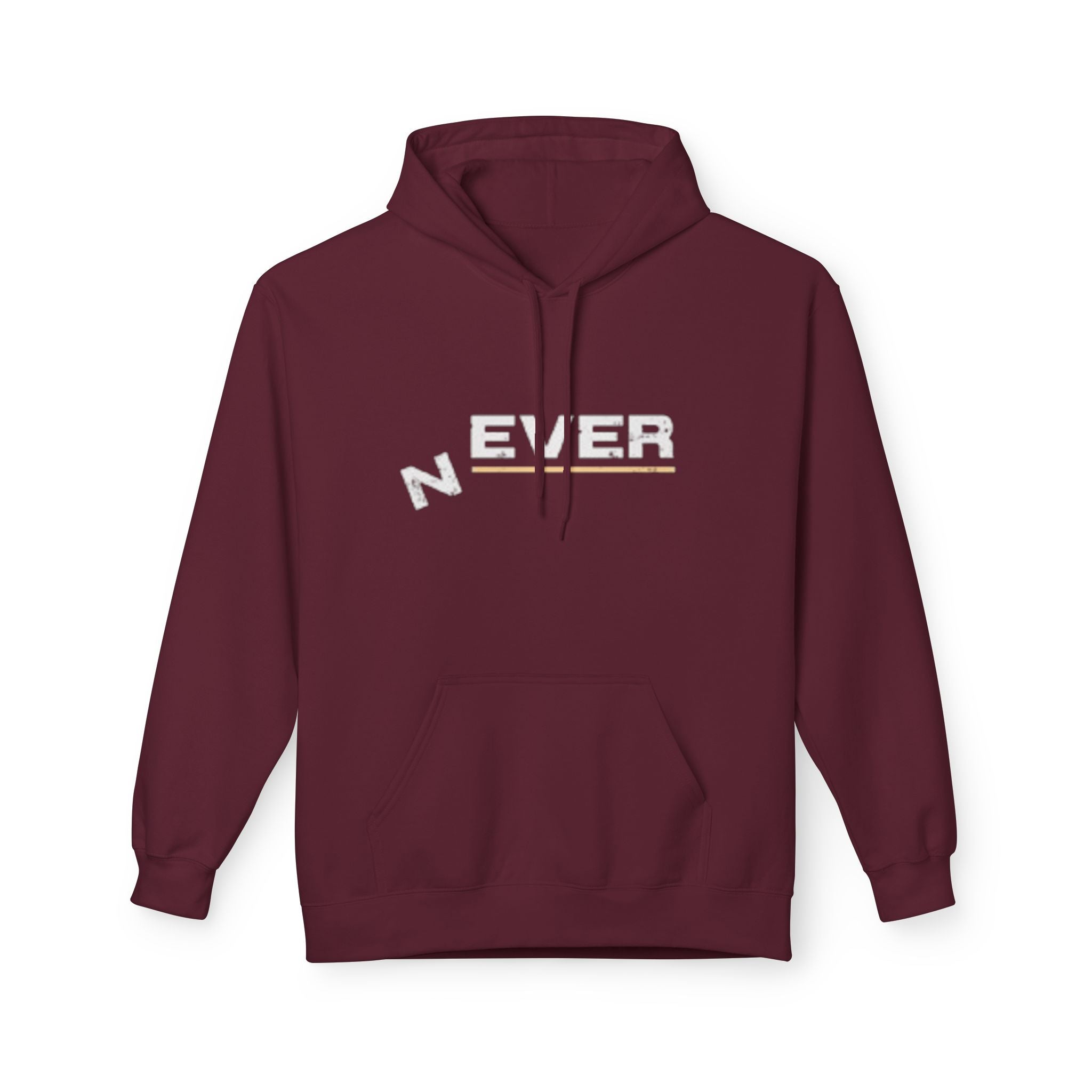 Never Typography Hoodie — Brown Casual Graphic Pullover