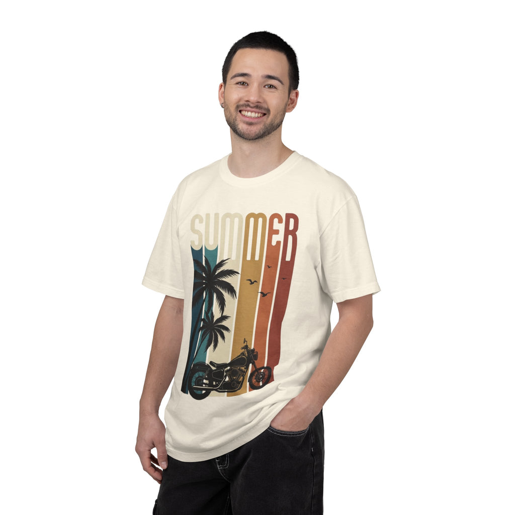 Summer Motorcycle Tee — Retro Palm Tree Beach Graphic T-Shirt