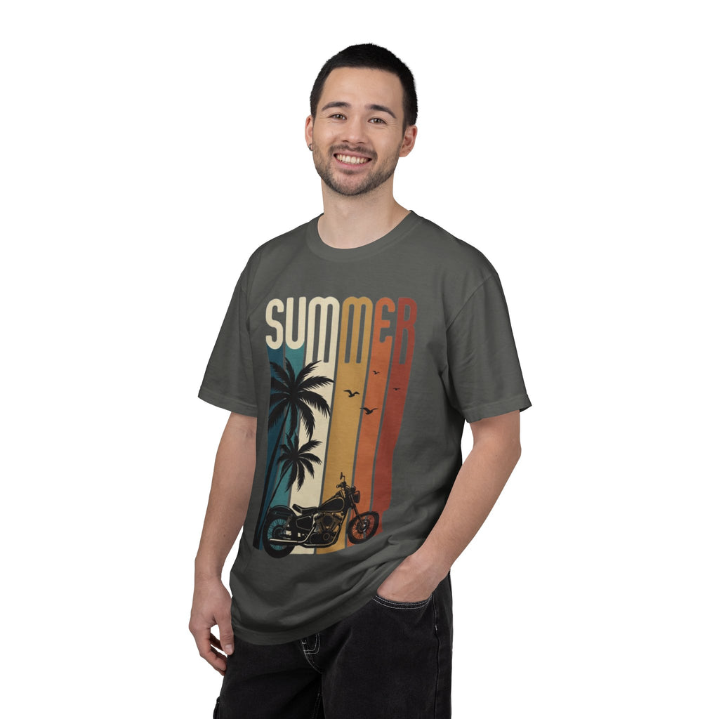 Summer Motorcycle Tee — Retro Palm Tree Beach Graphic T-Shirt