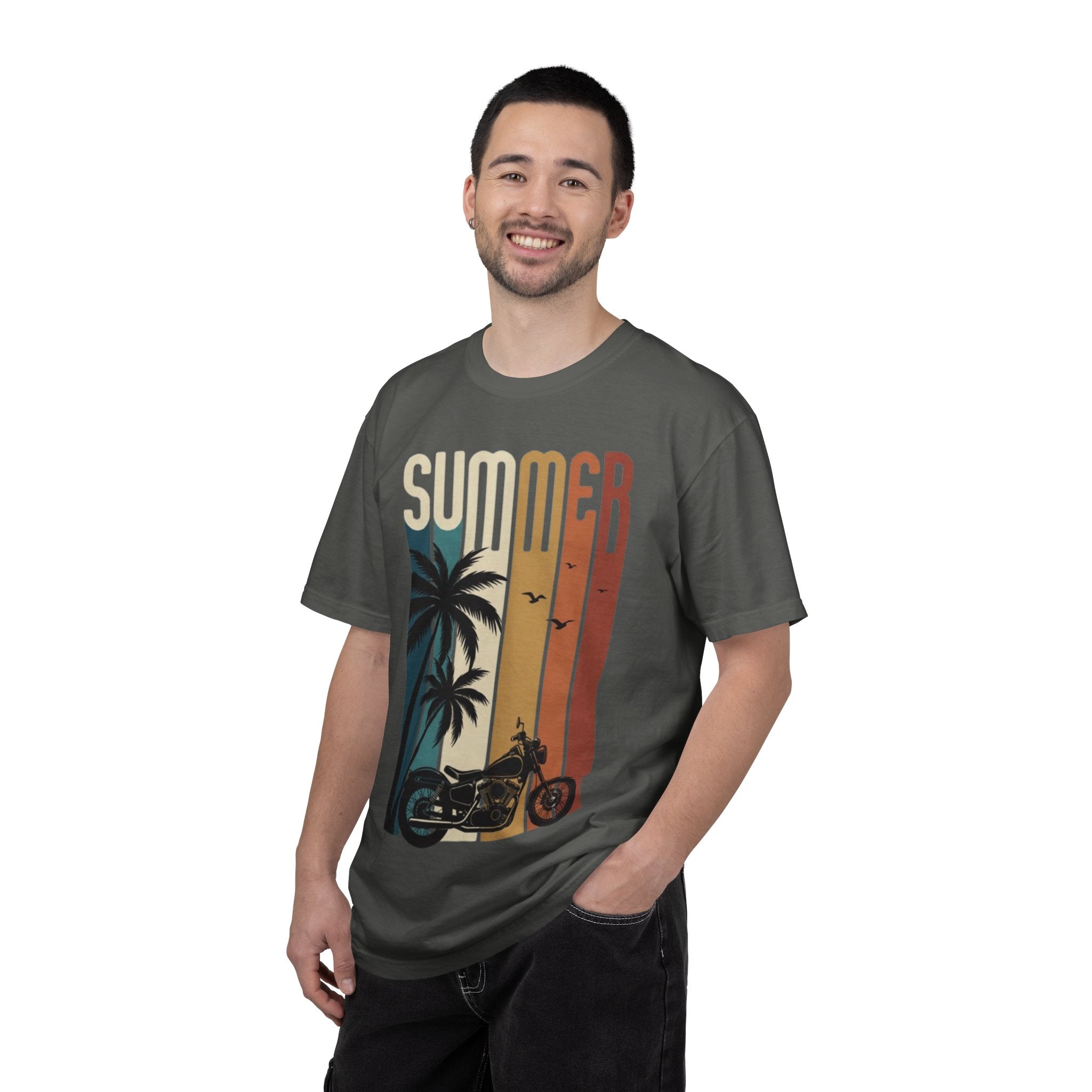 Summer Motorcycle Tee — Retro Palm Tree Beach Graphic T-Shirt