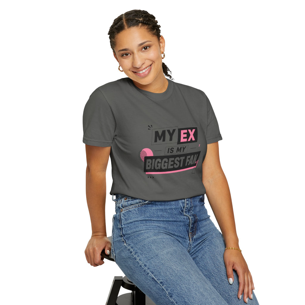 Funny Graphic T-Shirt — "My Ex Is My Biggest Fan" Retro Pink & Black