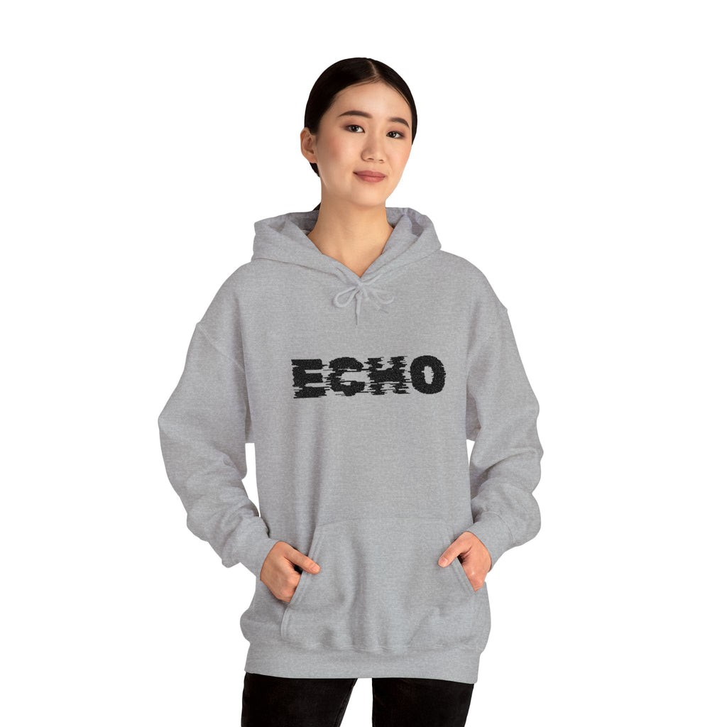 Echo Distressed Logo Hoodie — Retro Grunge Streetwear Pullover