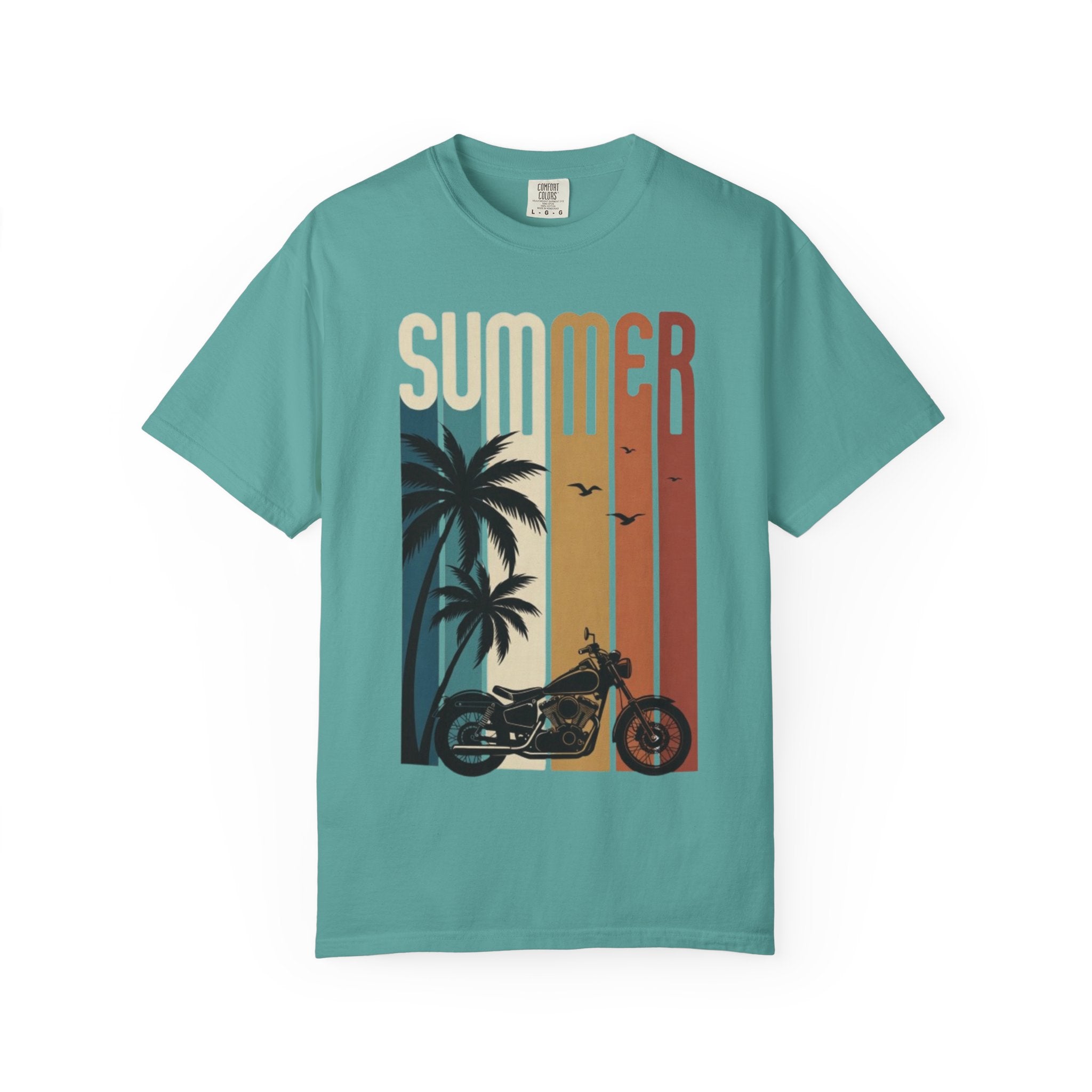 Summer Motorcycle Tee — Retro Palm Tree Beach Graphic T-Shirt