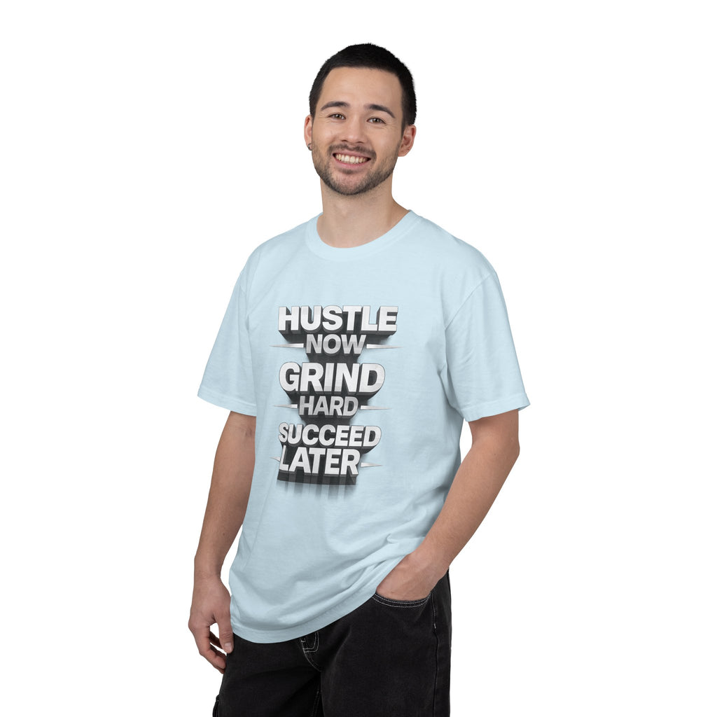 Motivational Hustle T‑Shirt — “Hustle Now, Grind Hard, Succeed Later”