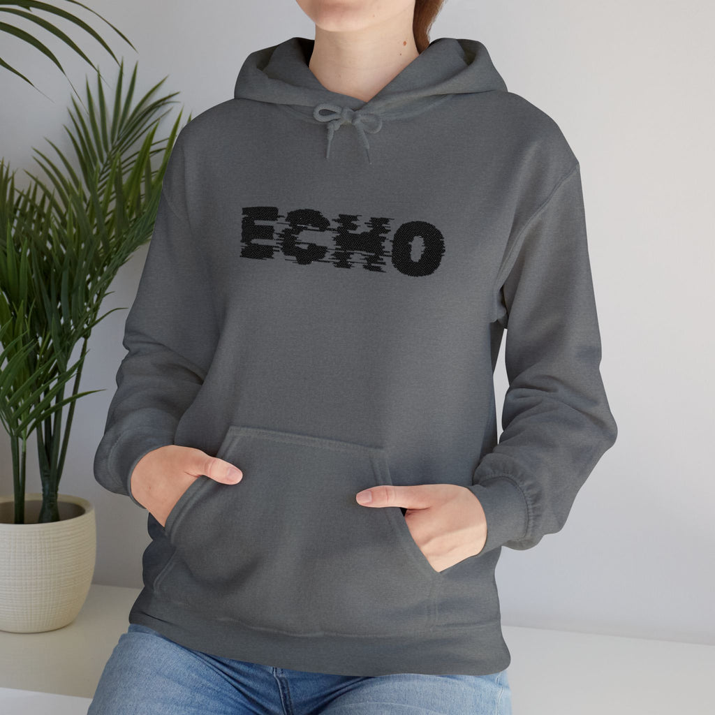 Echo Distressed Logo Hoodie — Retro Grunge Streetwear Pullover