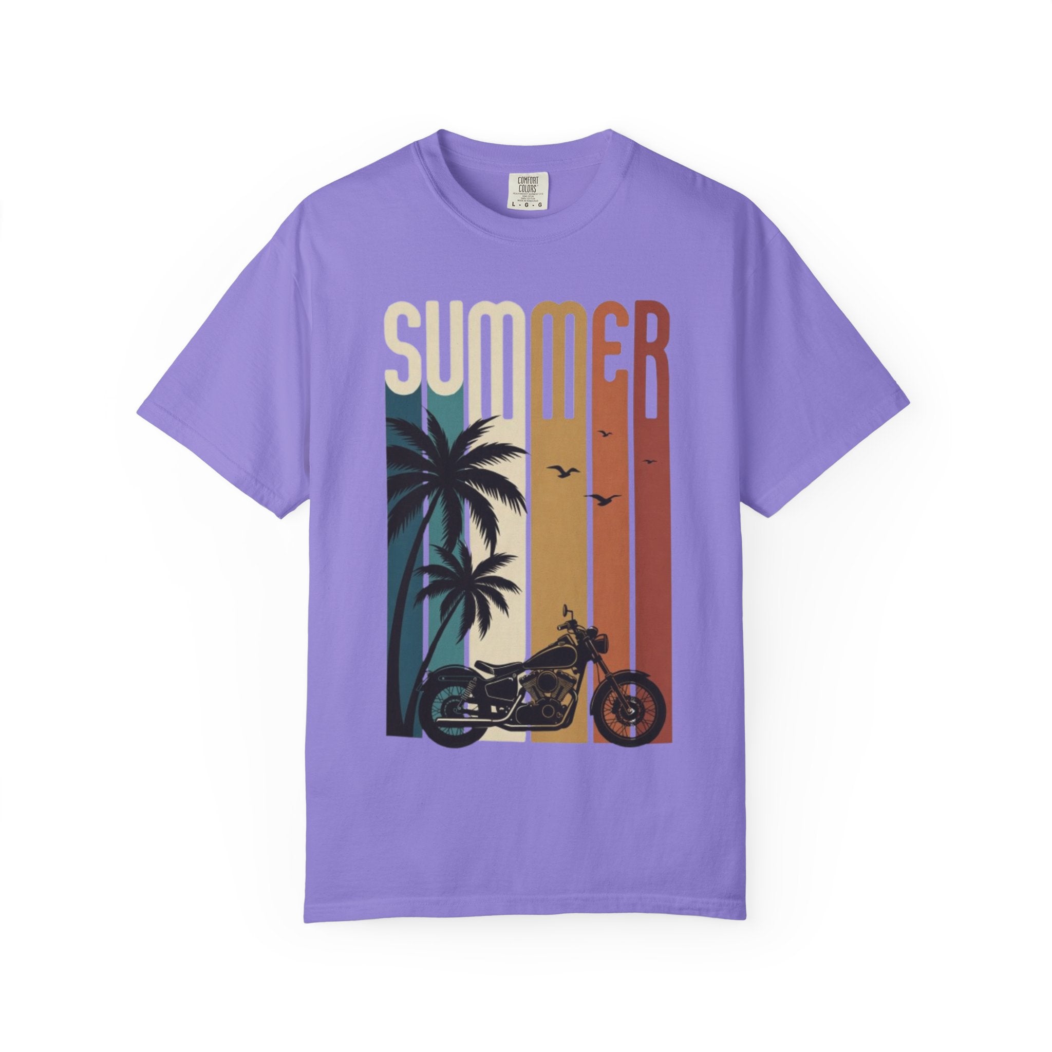 Summer Motorcycle Tee — Retro Palm Tree Beach Graphic T-Shirt
