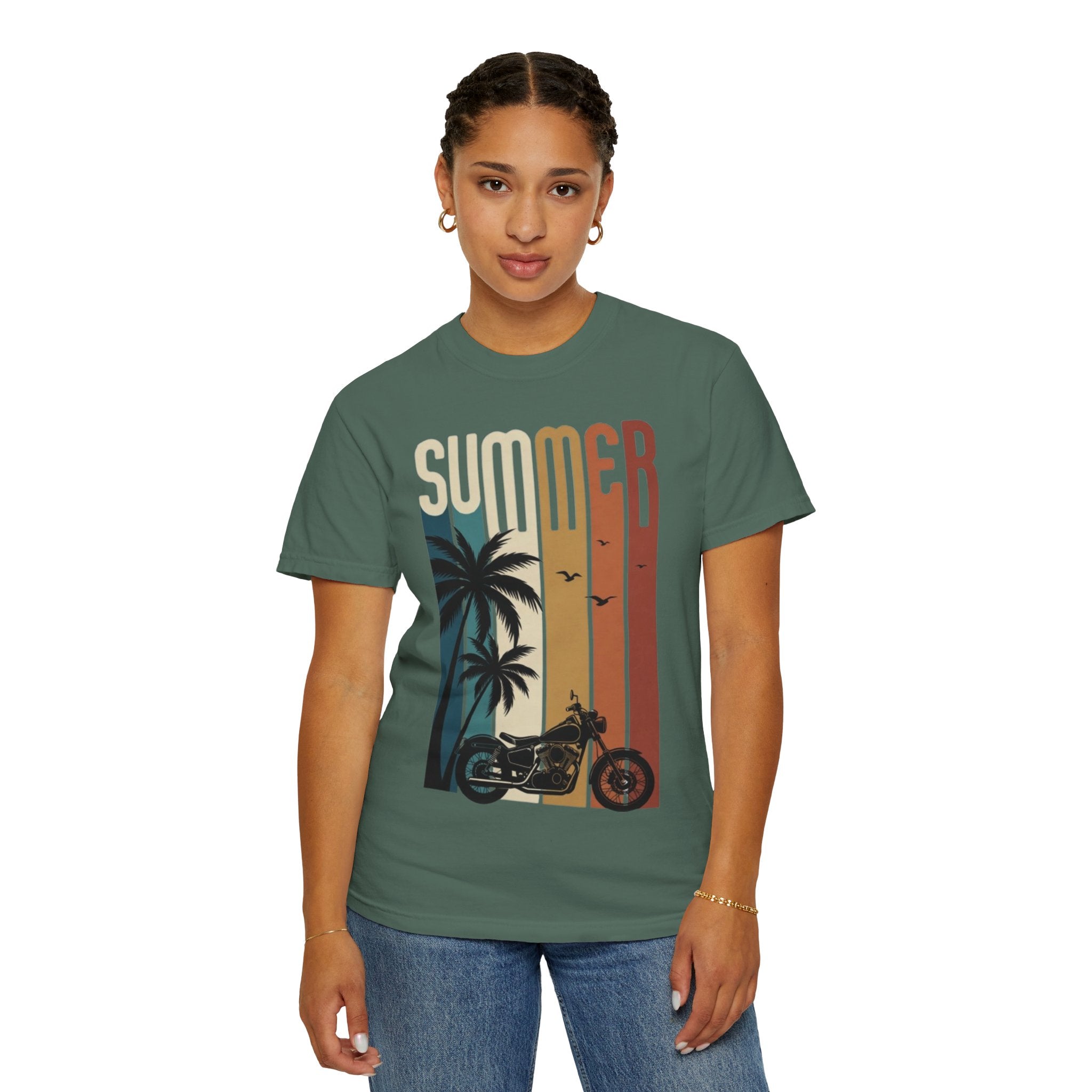 Summer Motorcycle Tee — Retro Palm Tree Beach Graphic T-Shirt
