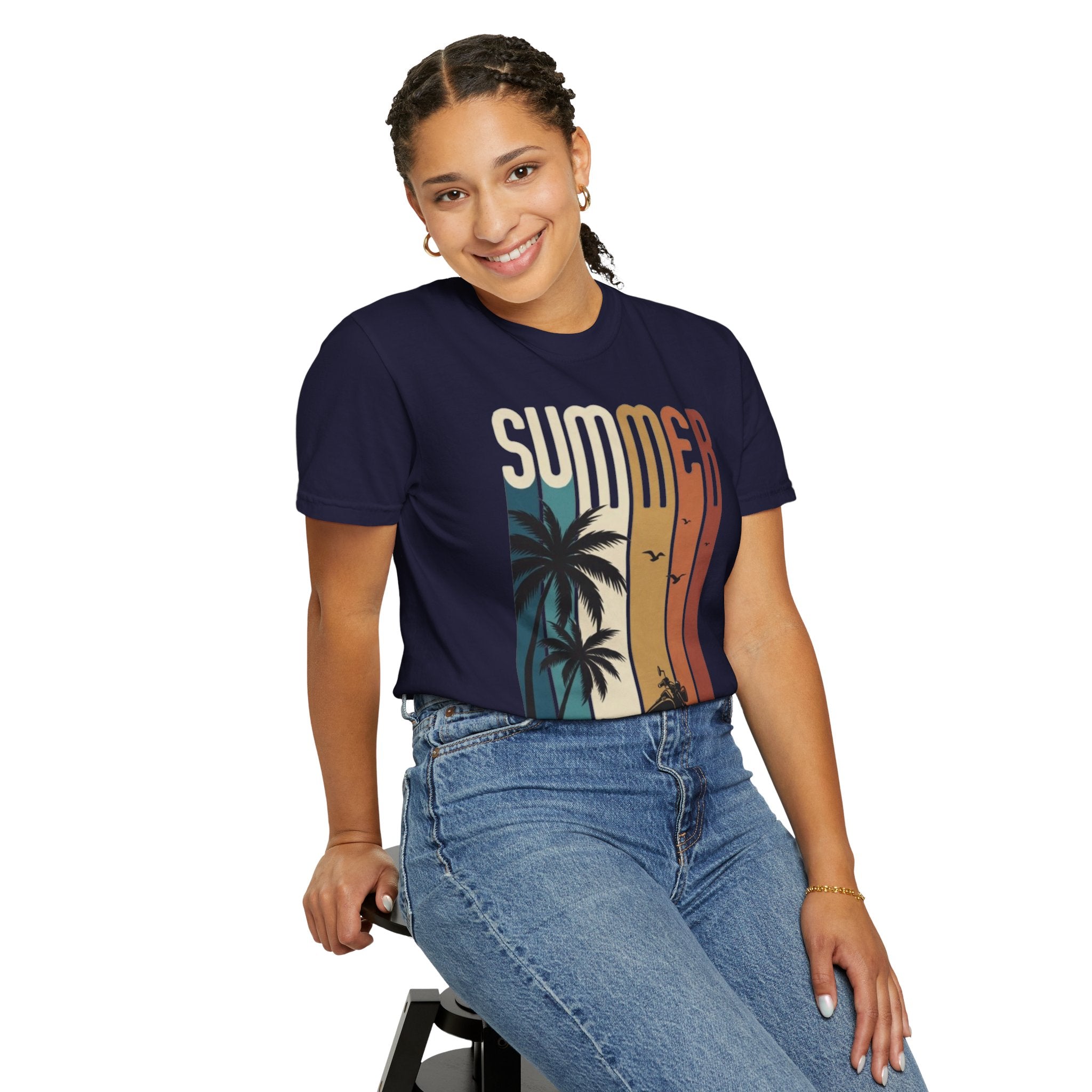 Summer Motorcycle Tee — Retro Palm Tree Beach Graphic T-Shirt