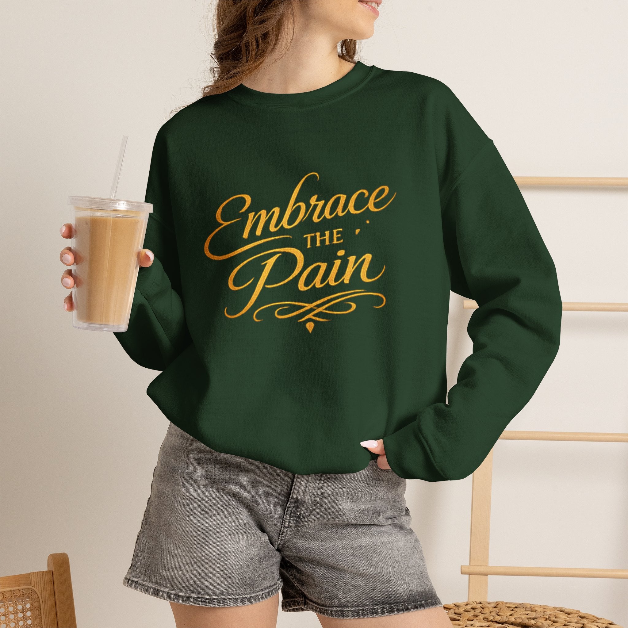 Embrace the Pain Crewneck Sweatshirt — Motivational Graphic Pullover