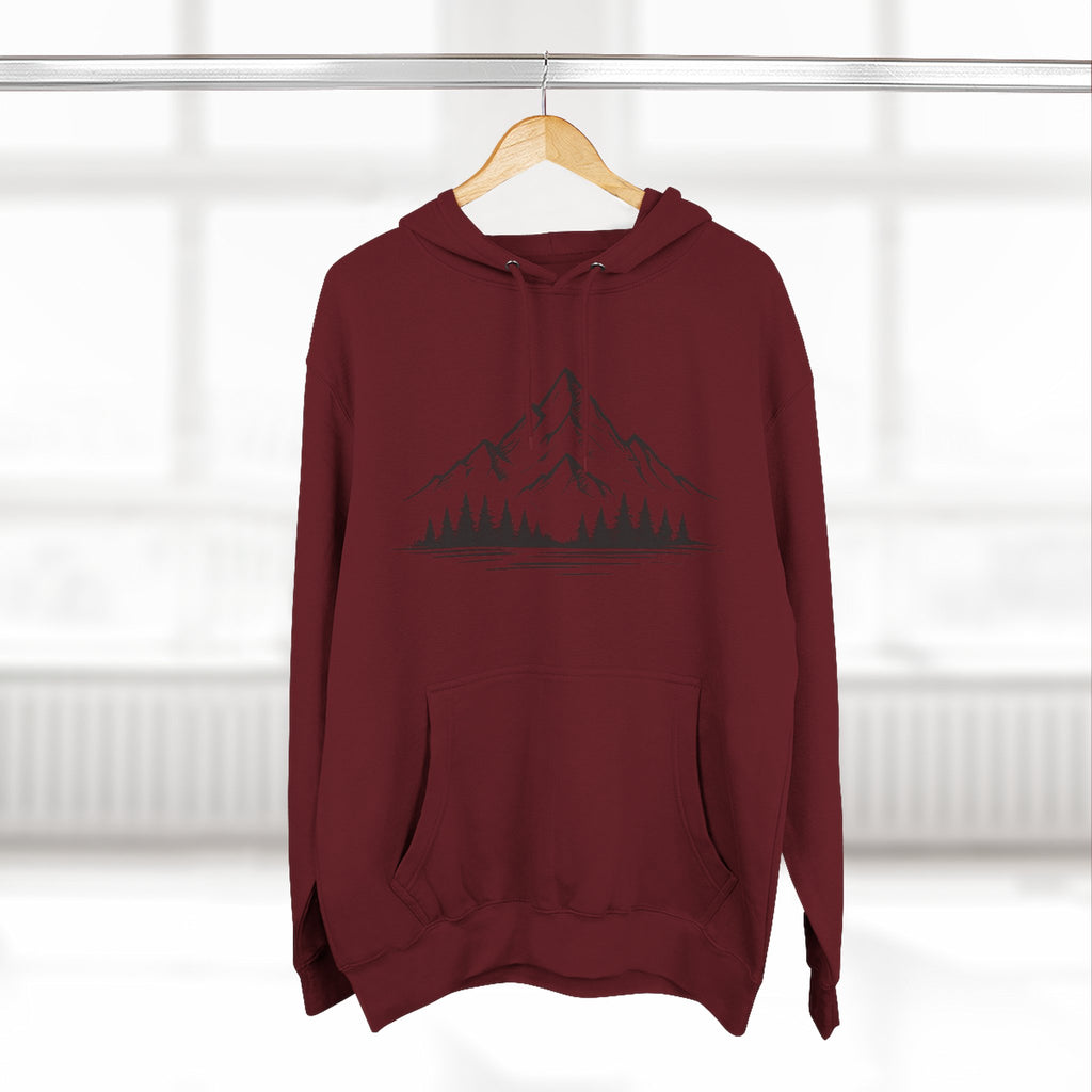 Mountain Pines Hoodie — Minimal Mountain & Forest Graphic Pullover