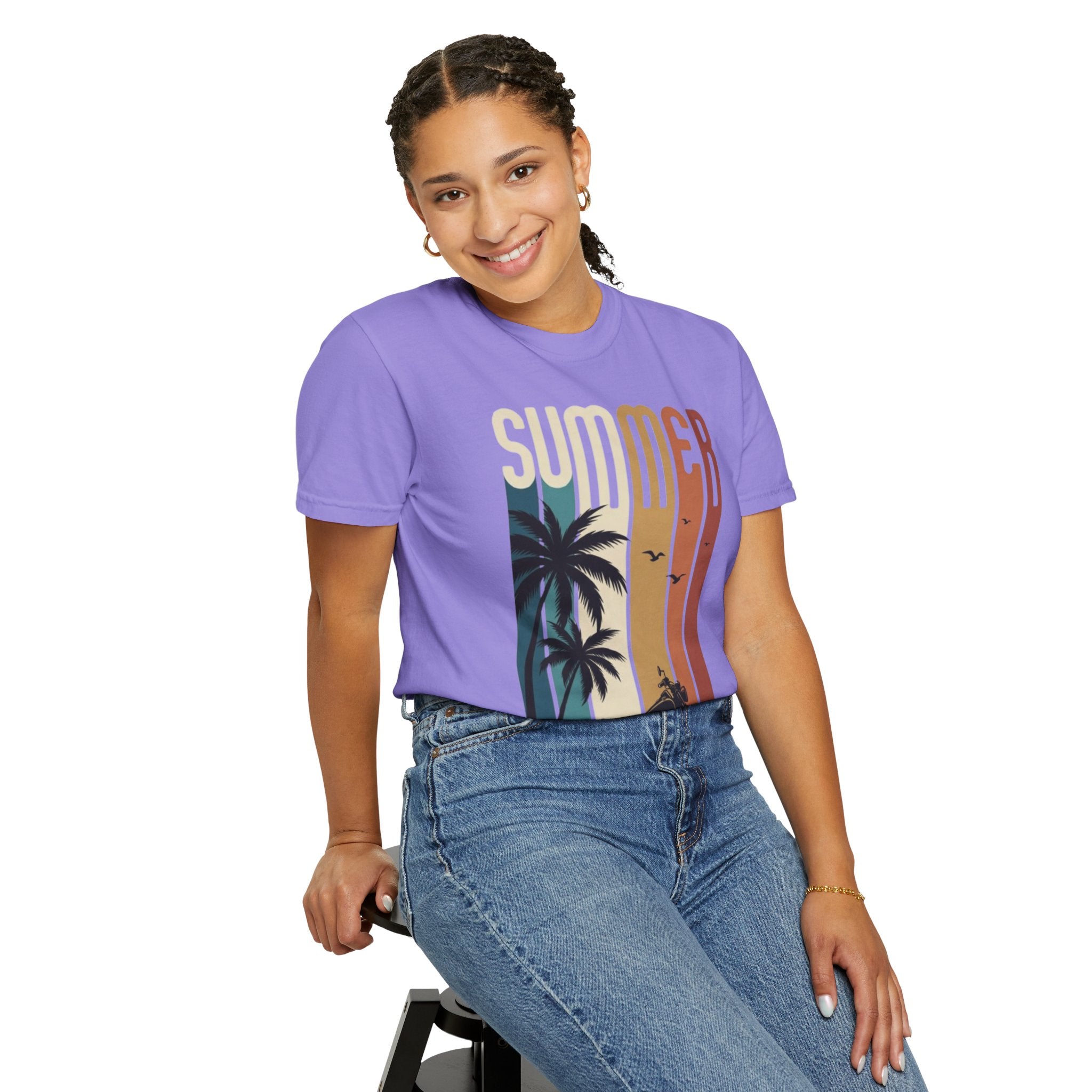 Summer Motorcycle Tee — Retro Palm Tree Beach Graphic T-Shirt